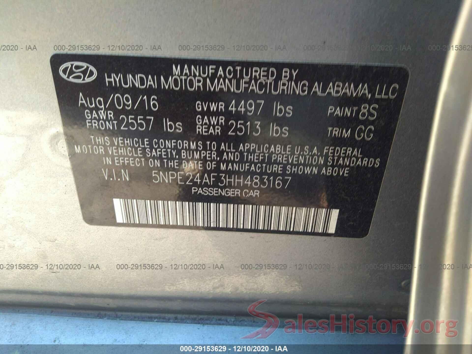 5NPE24AF3HH483167 2017 HYUNDAI SONATA