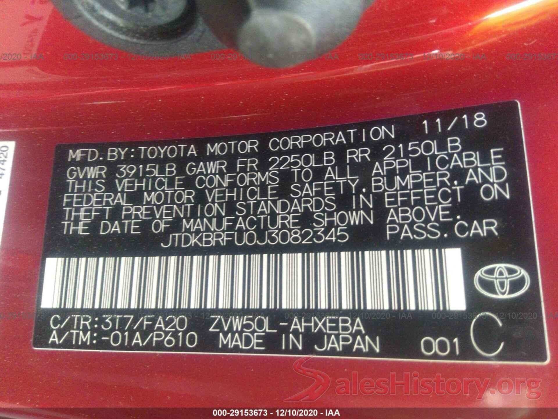 JTDKBRFU0J3082345 2018 TOYOTA PRIUS