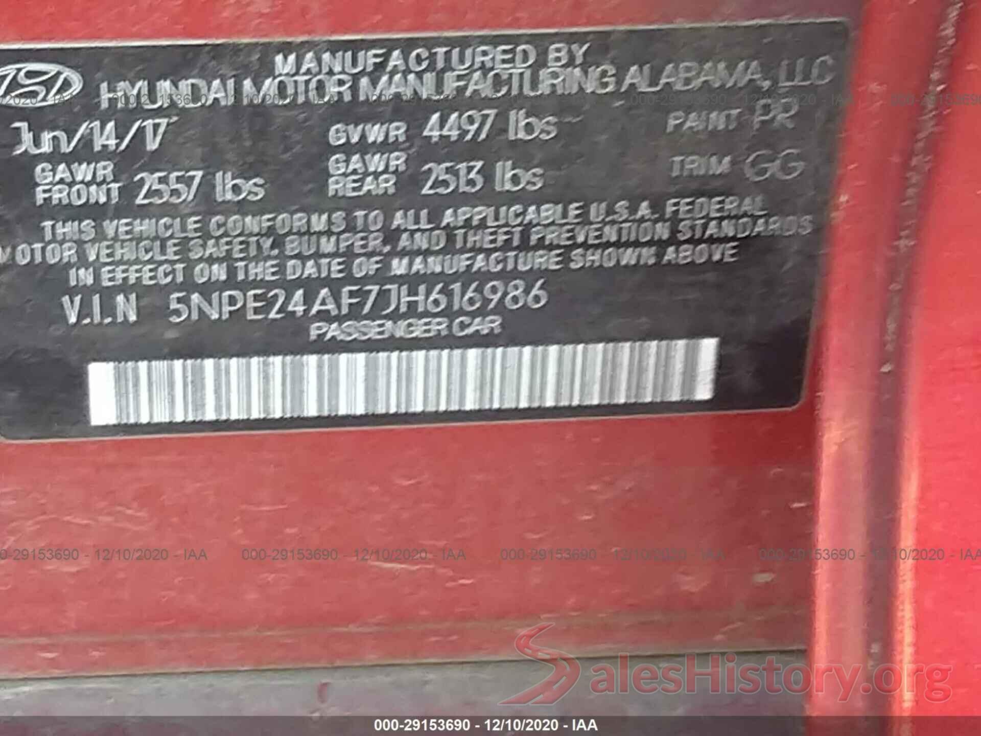 5NPE24AF7JH616986 2018 HYUNDAI SONATA