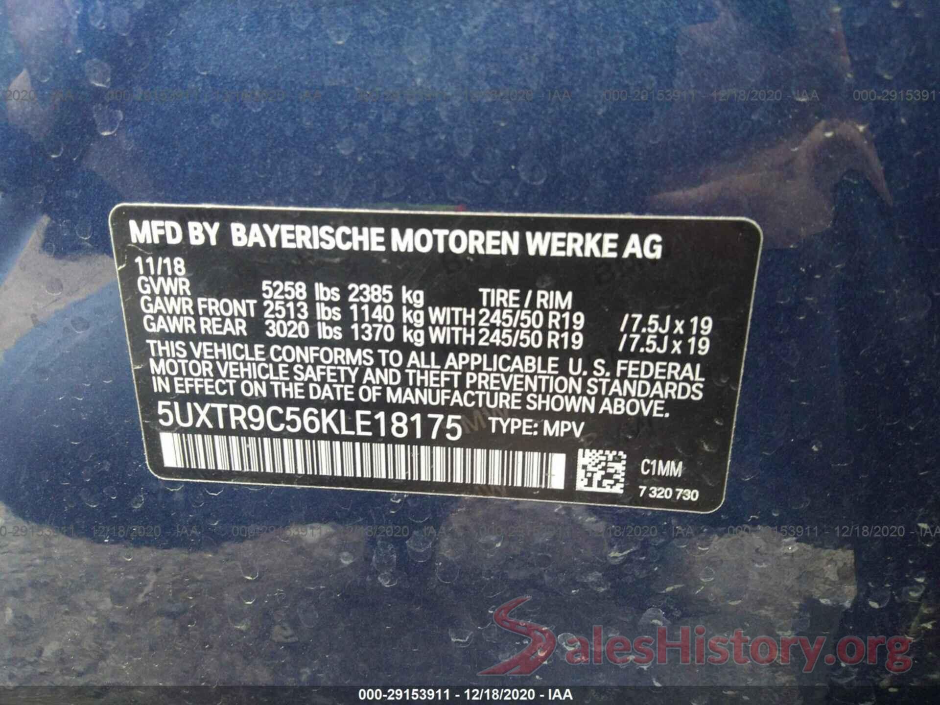 5UXTR9C56KLE18175 2019 BMW X3