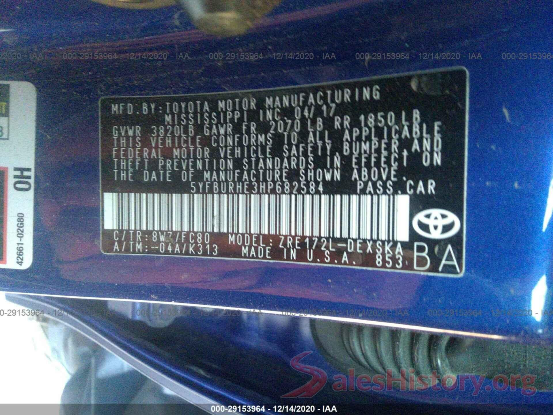 5YFBURHE3HP682584 2017 TOYOTA COROLLA