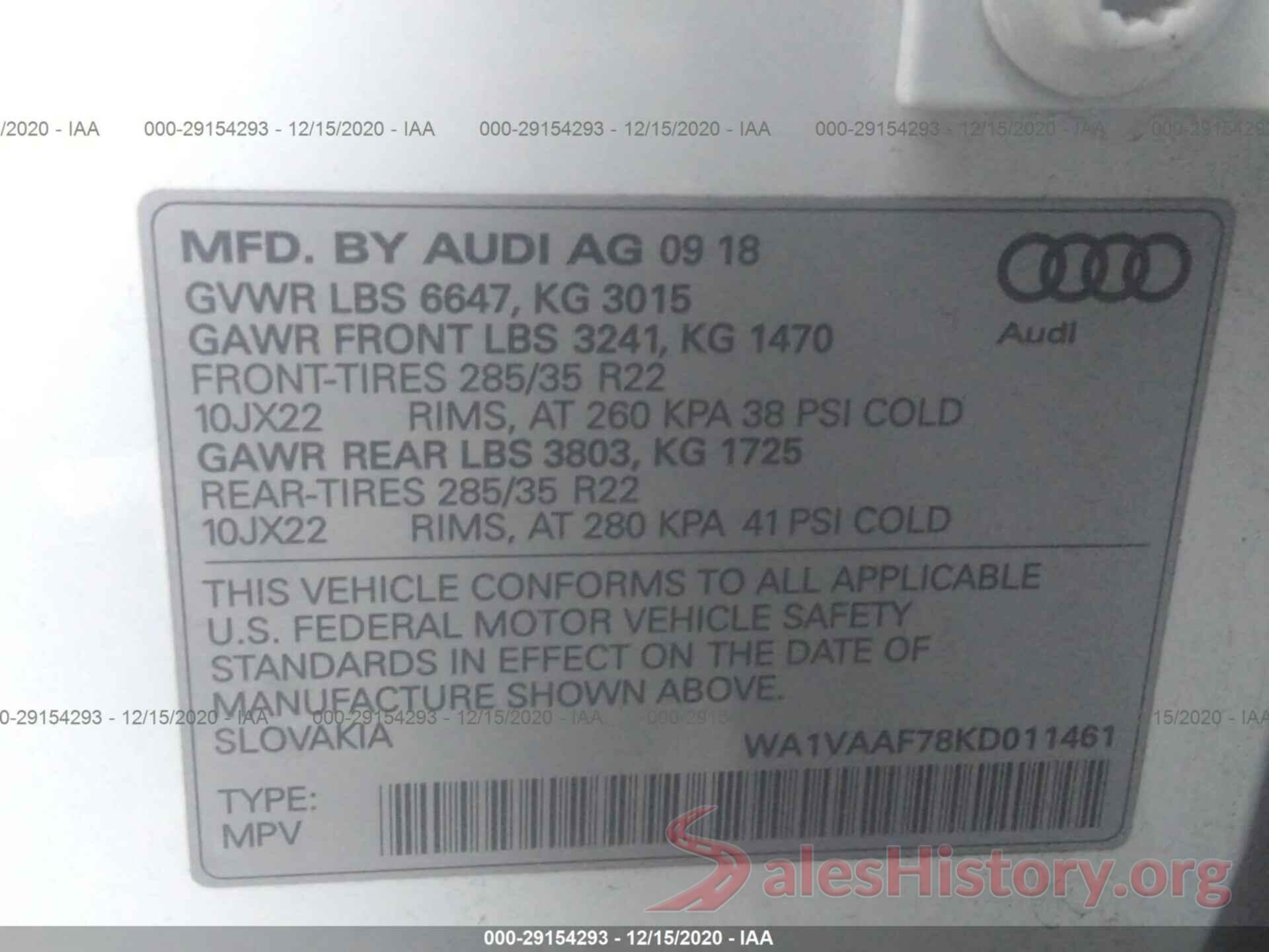 WA1VAAF78KD011461 2019 AUDI Q7