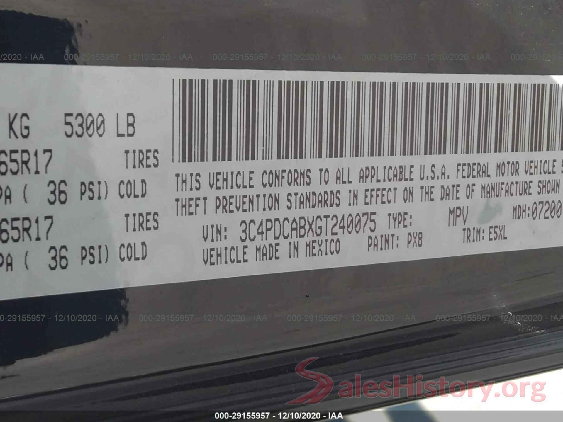 3C4PDCABXGT240075 2016 DODGE JOURNEY