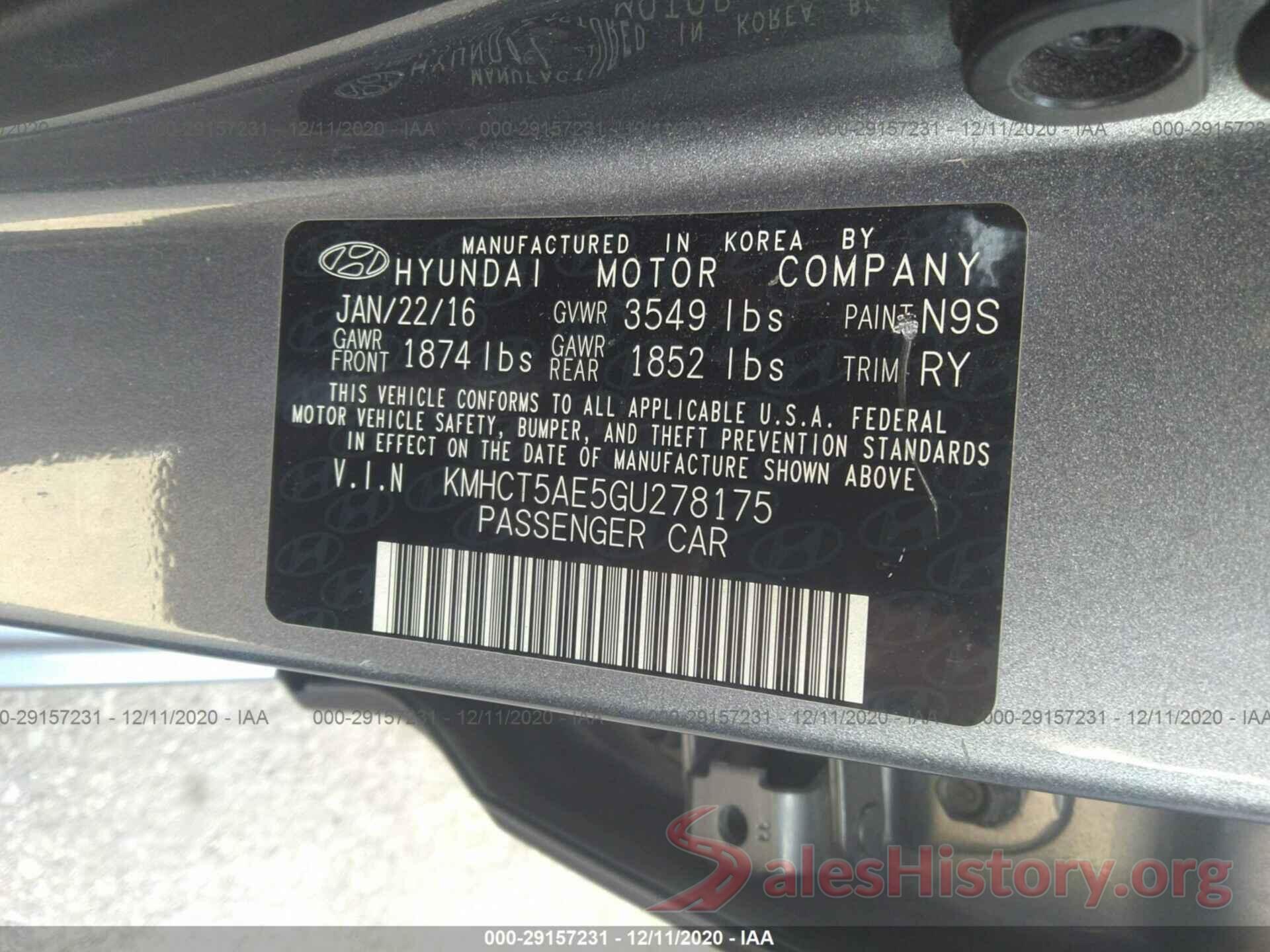 KMHCT5AE5GU278175 2016 HYUNDAI ACCENT