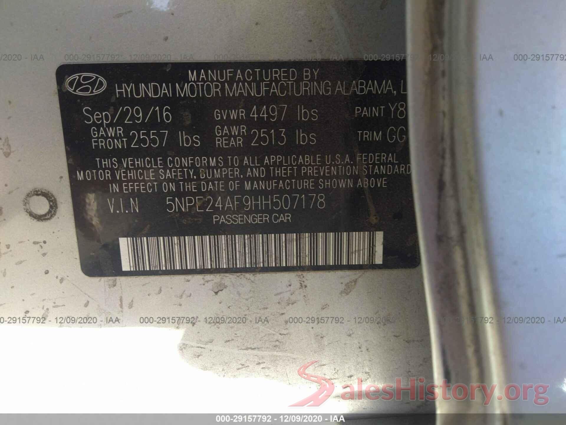 5NPE24AF9HH507178 2017 HYUNDAI SONATA