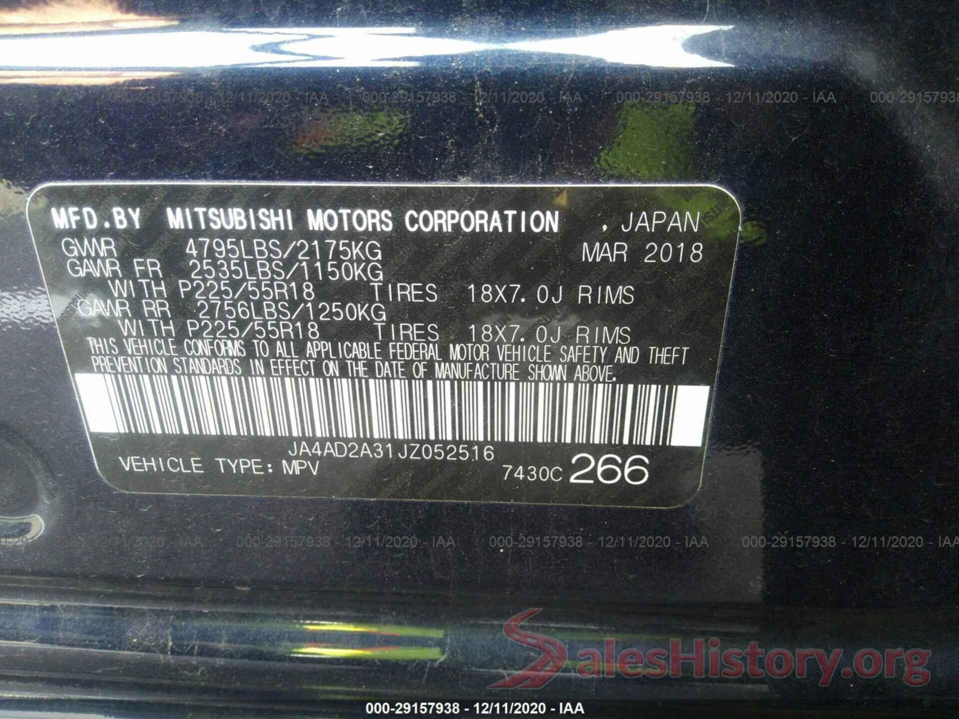 JA4AD2A31JZ052516 2018 MITSUBISHI OUTLANDER