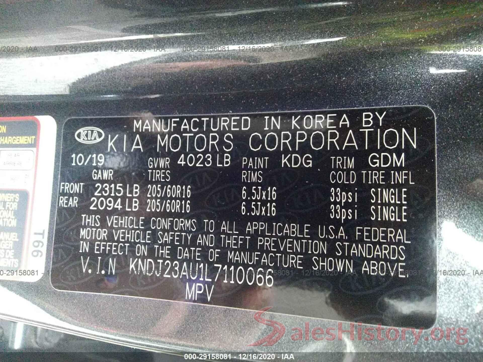 KNDJ23AU1L7110066 2020 KIA SOUL