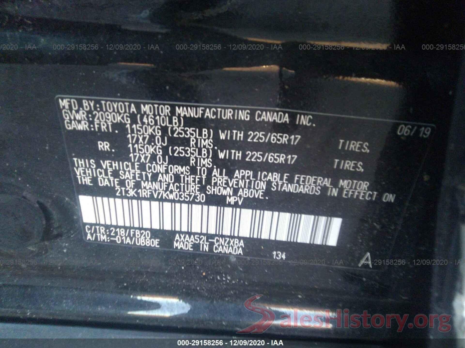 2T3K1RFV7KW035730 2019 TOYOTA RAV4