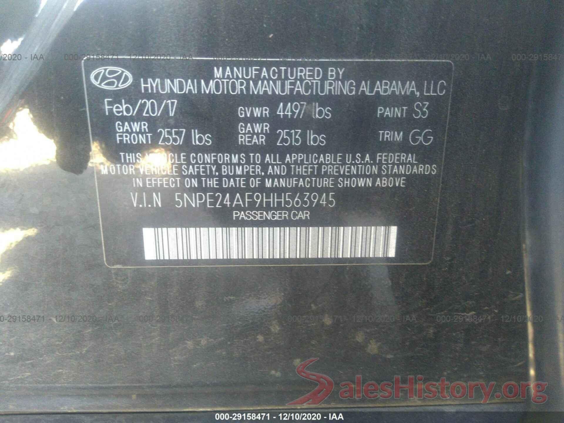 5NPE24AF9HH563945 2017 HYUNDAI SONATA