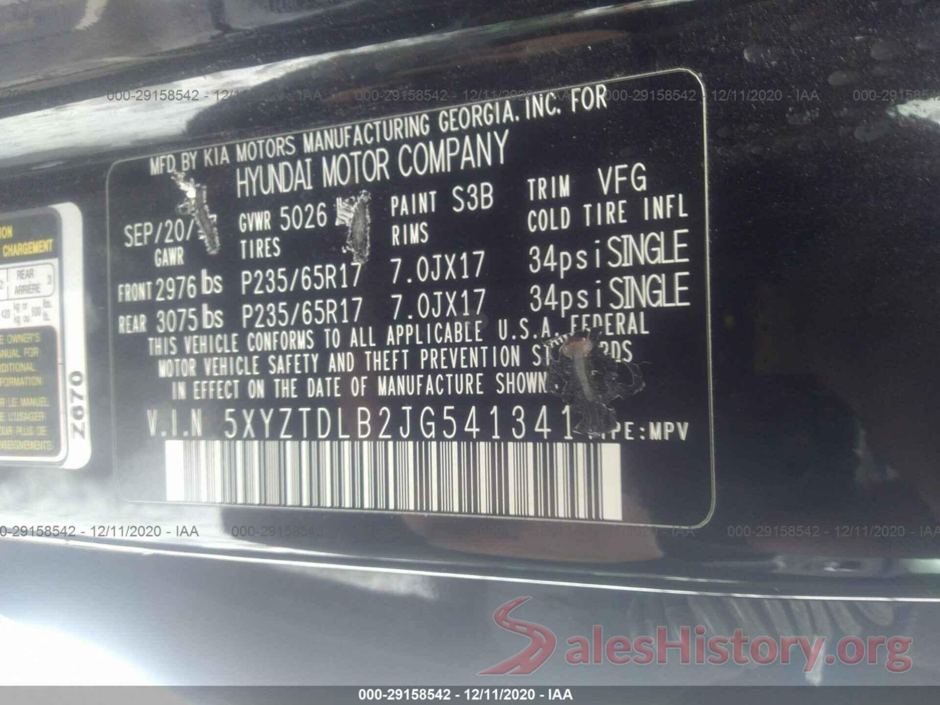 5XYZTDLB2JG541341 2018 HYUNDAI SANTA FE SPORT