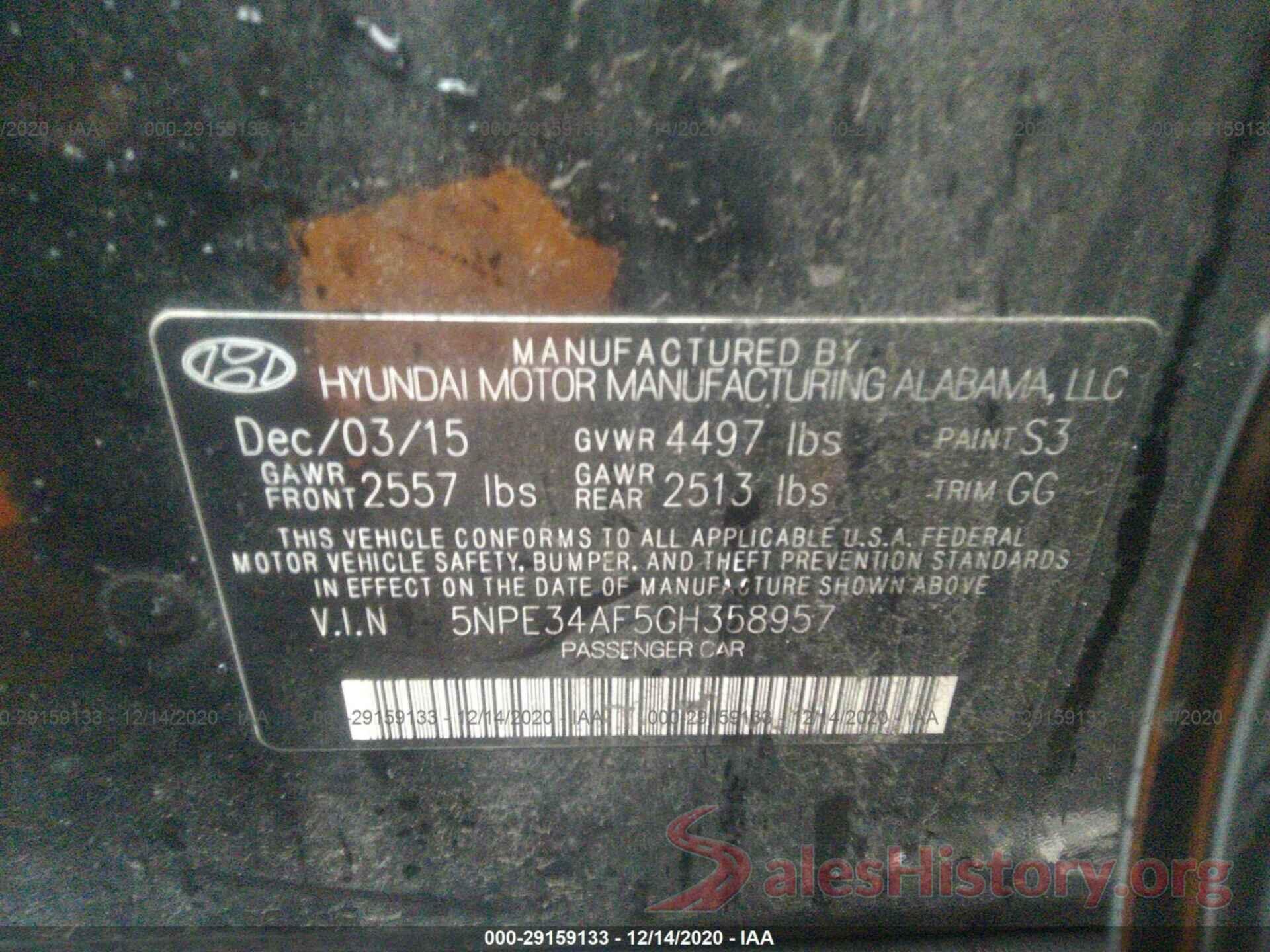 5NPE34AF5GH358957 2016 HYUNDAI SONATA