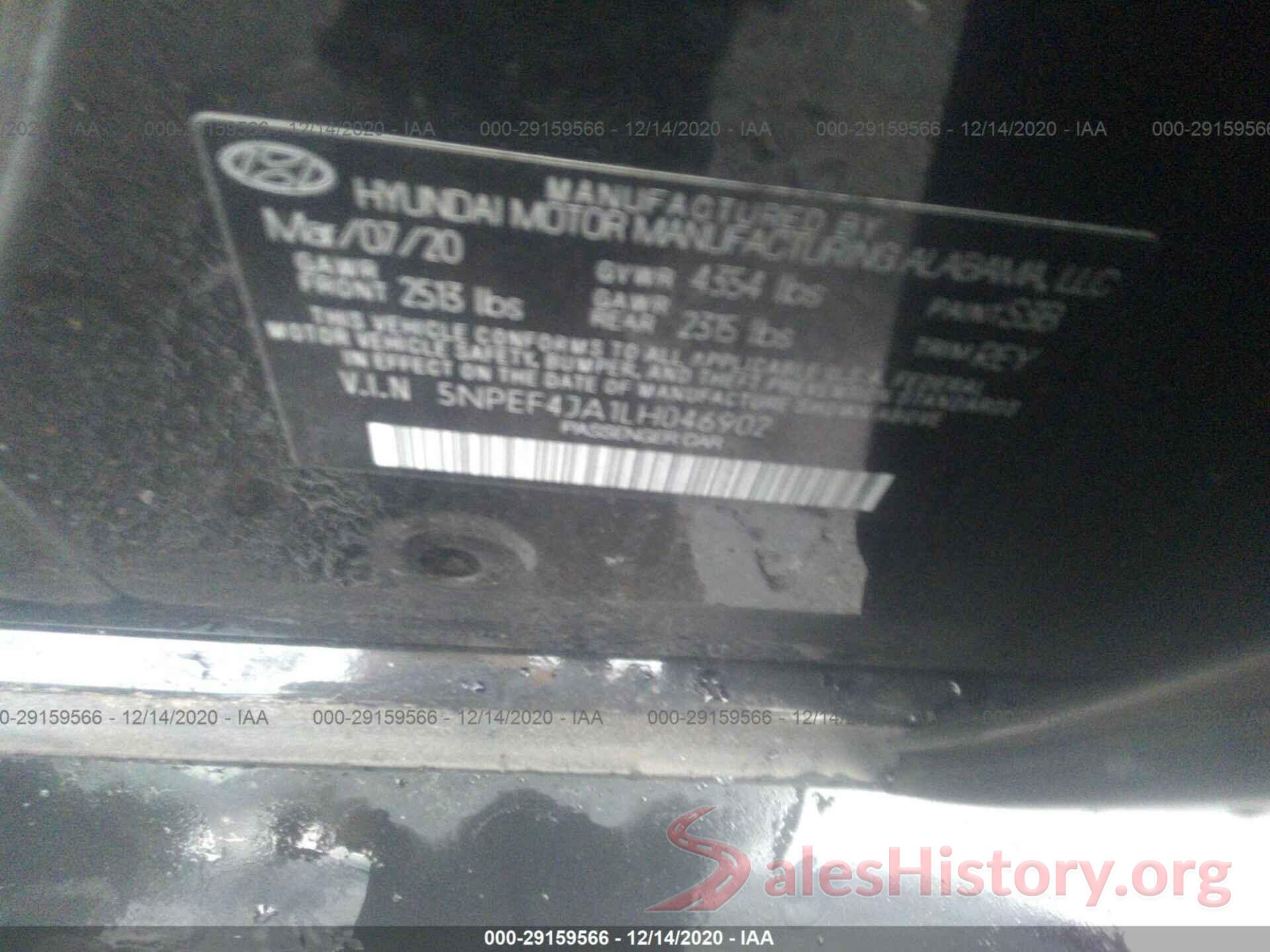 5NPEF4JA1LH046902 2020 HYUNDAI SONATA