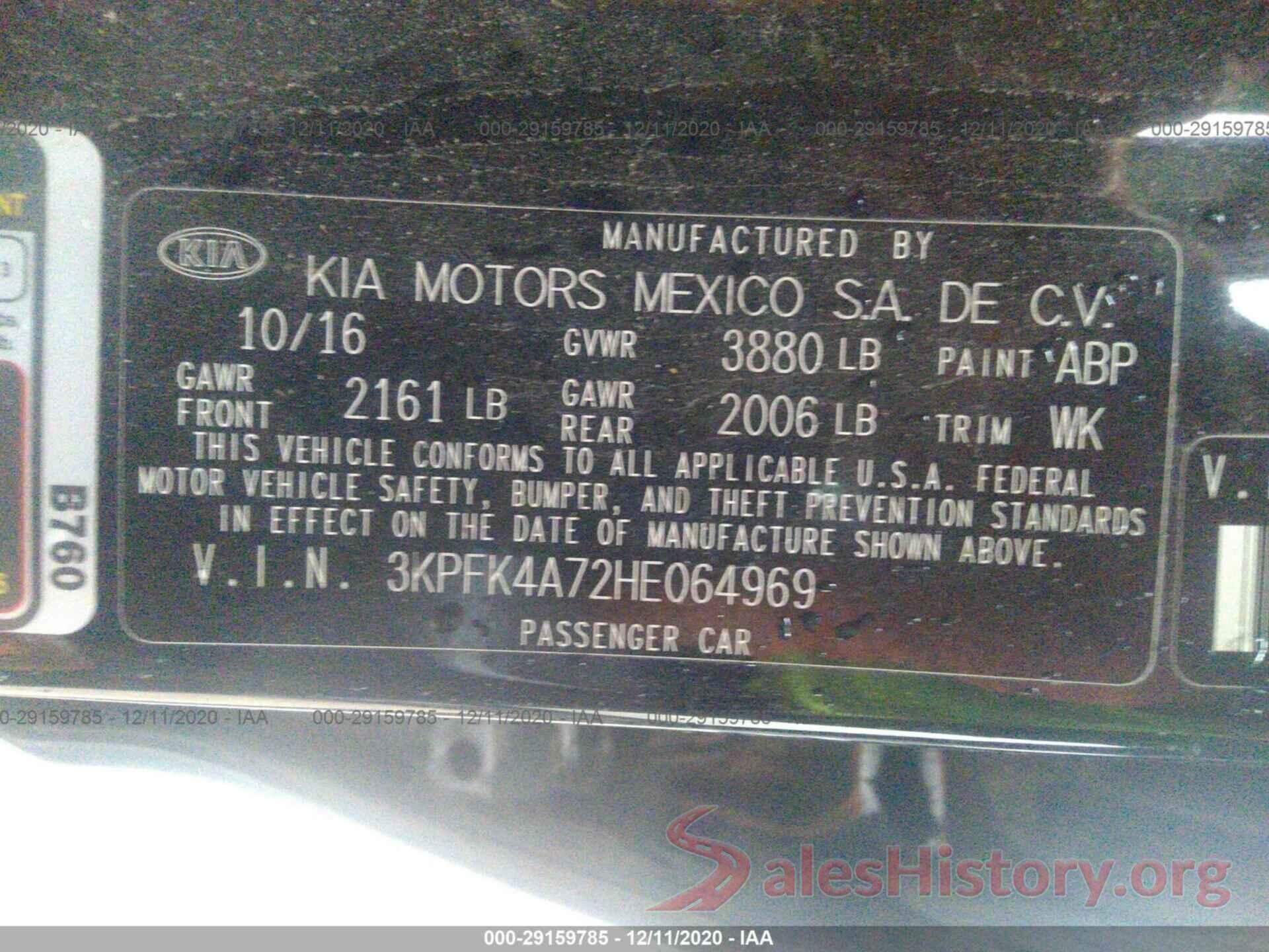 3KPFK4A72HE064969 2017 KIA FORTE