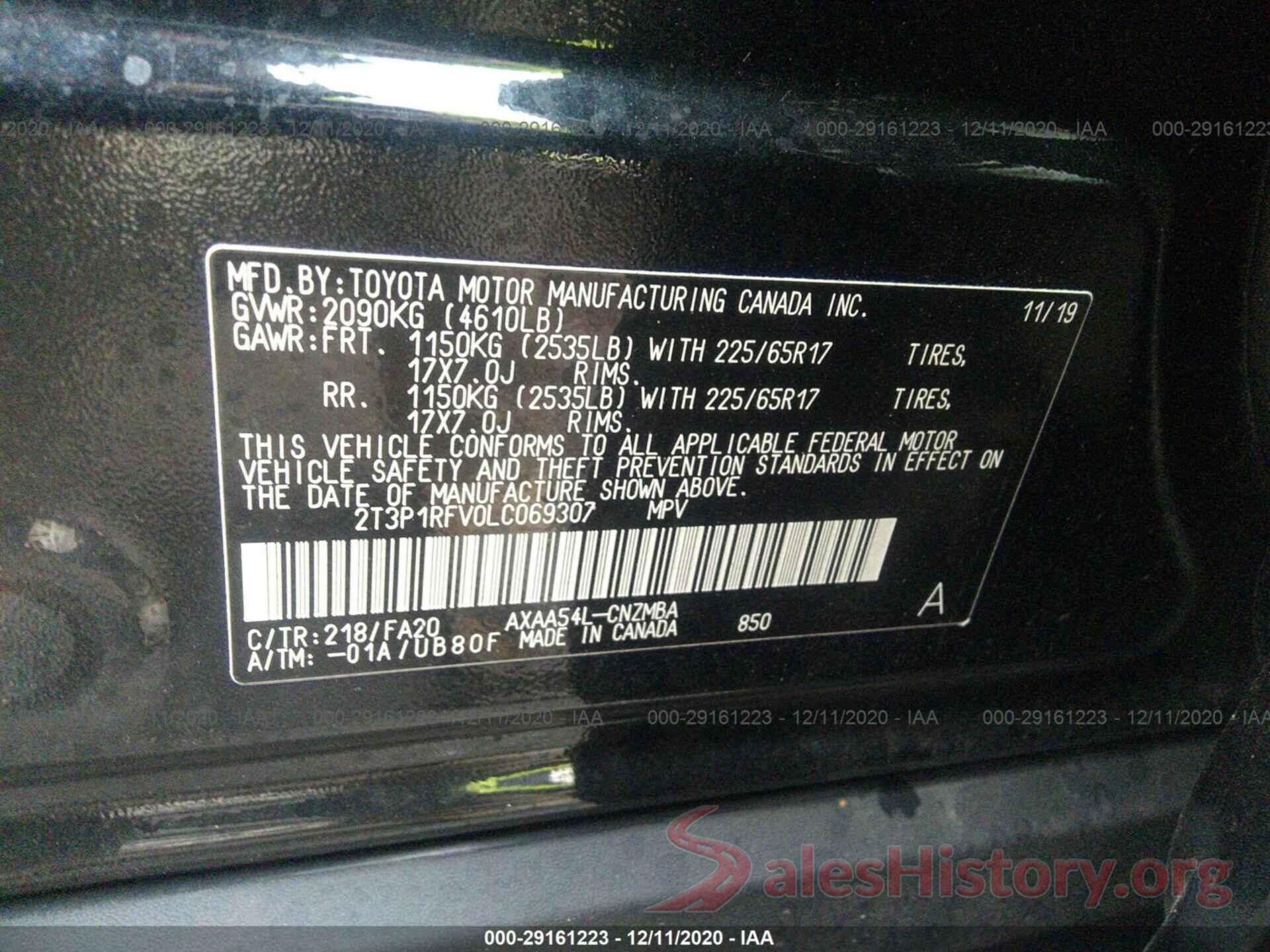 2T3P1RFV0LC069307 2020 TOYOTA RAV4