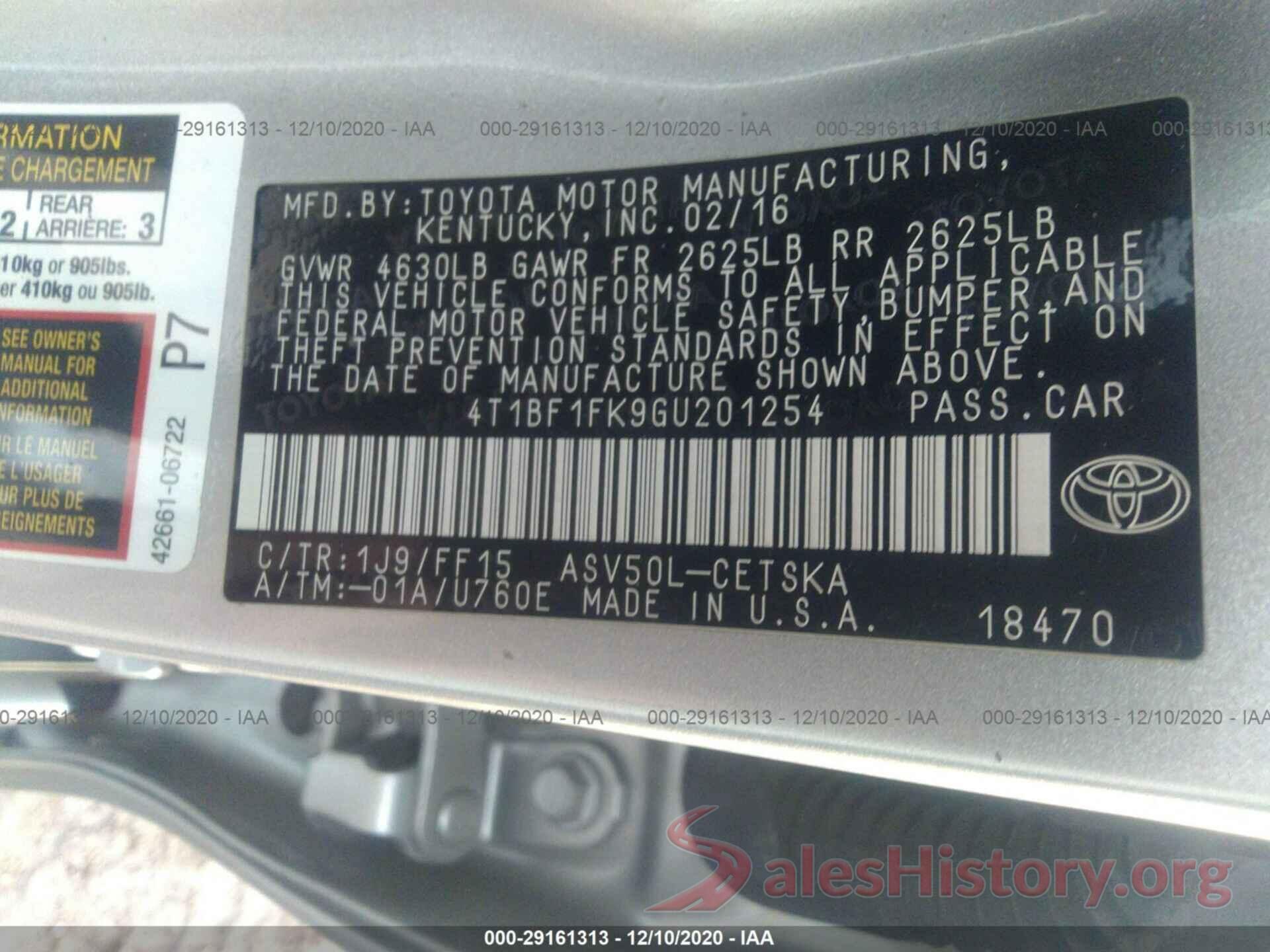 4T1BF1FK9GU201254 2016 TOYOTA CAMRY