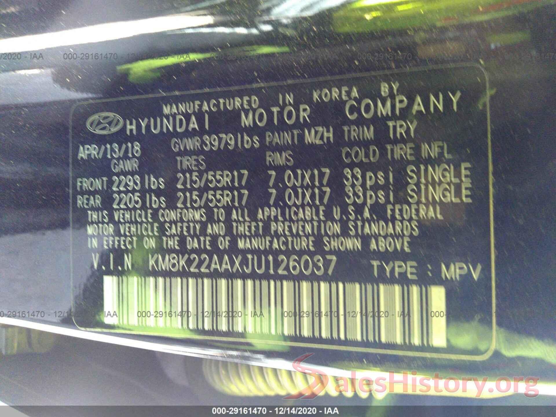 KM8K22AAXJU126037 2018 HYUNDAI KONA