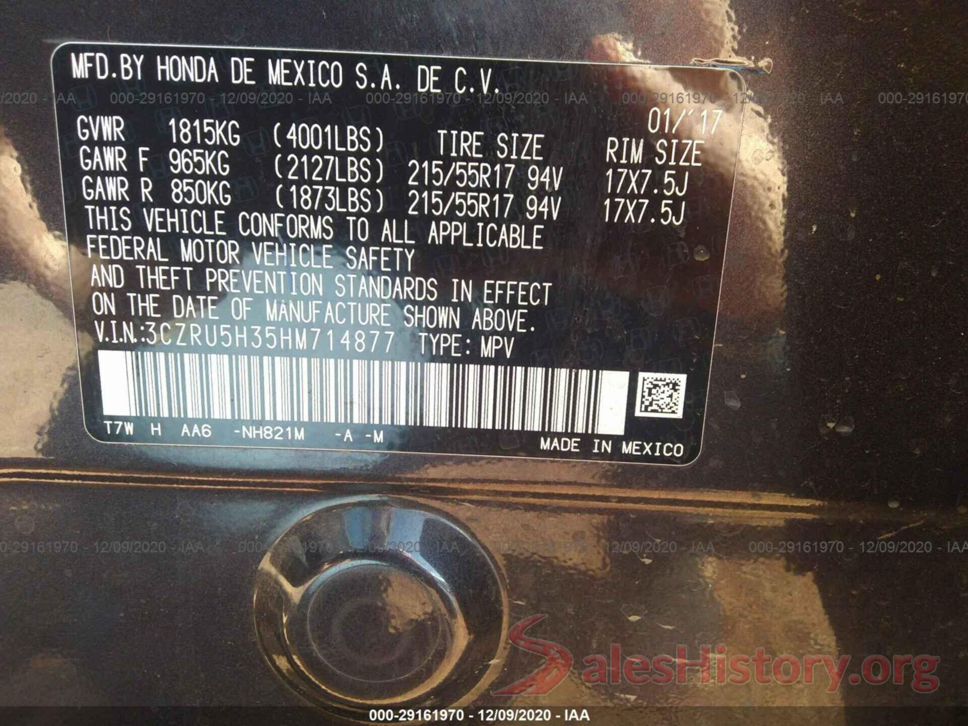 3CZRU5H35HM714877 2017 HONDA HR-V