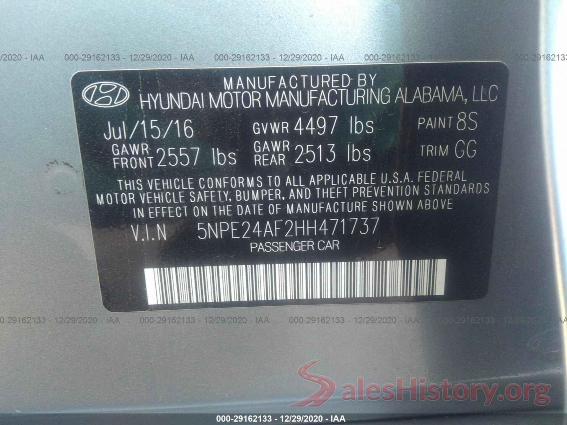 5NPE24AF2HH471737 2017 HYUNDAI SONATA