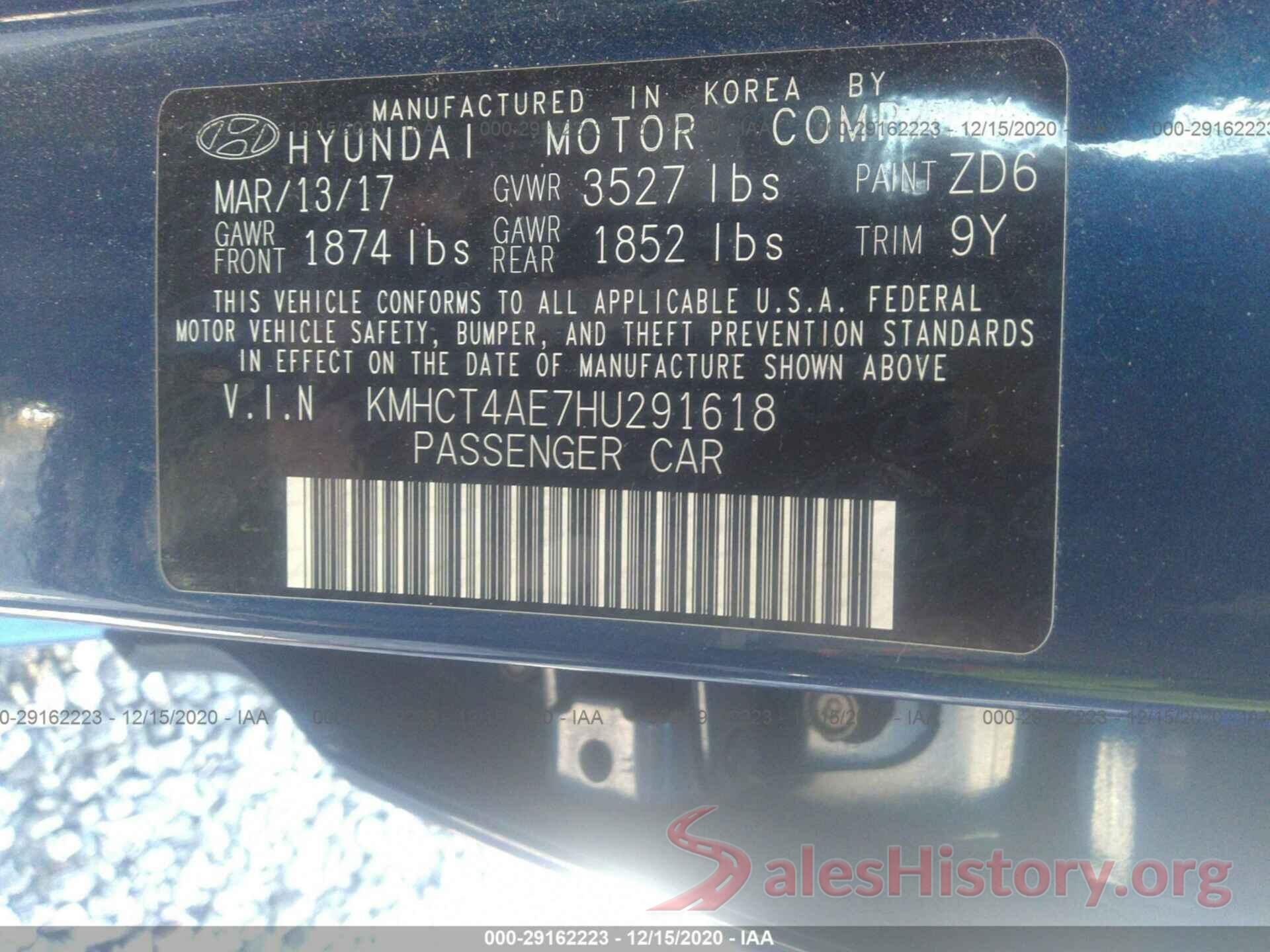 KMHCT4AE7HU291618 2017 HYUNDAI ACCENT