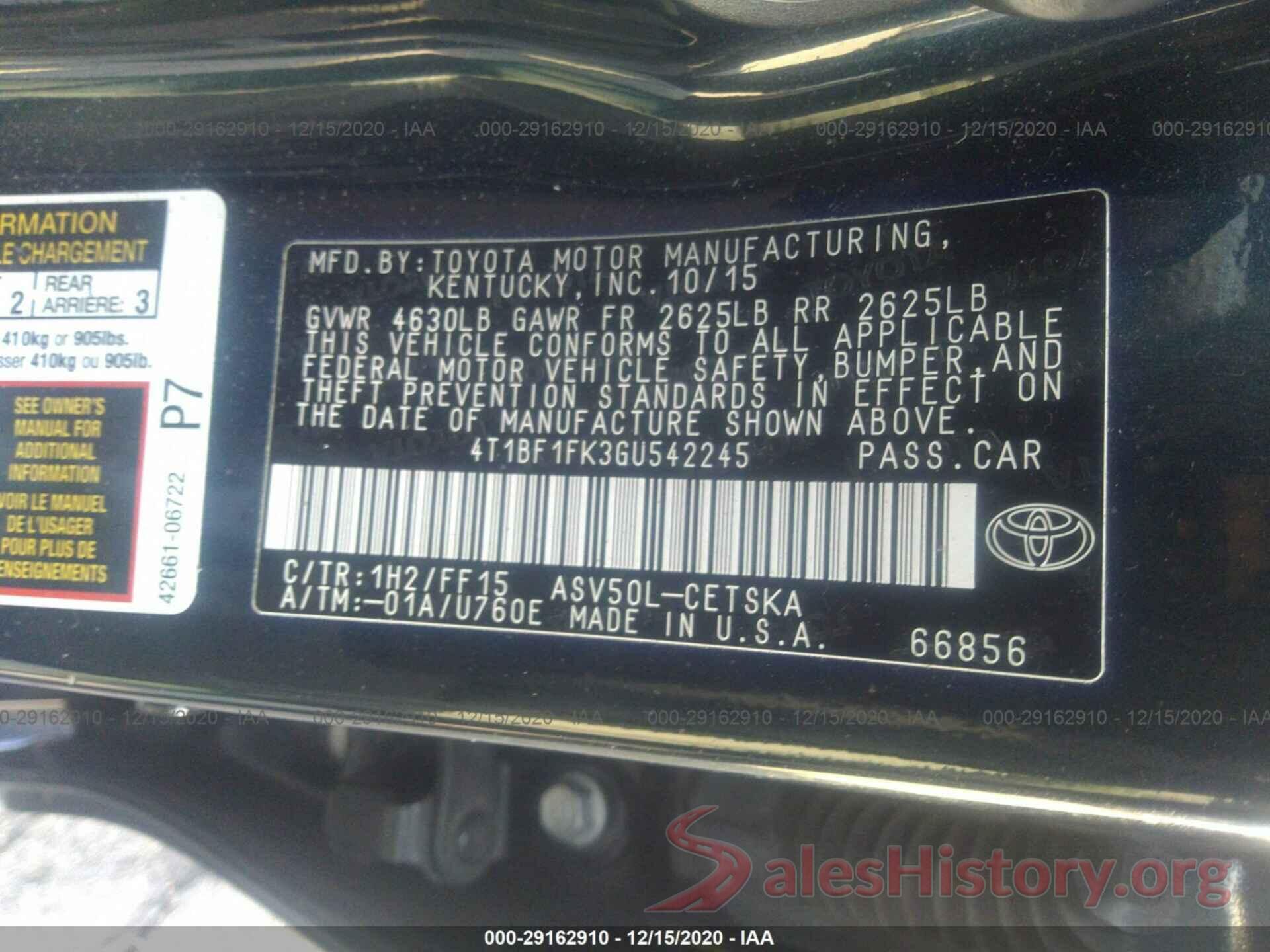 4T1BF1FK3GU542245 2016 TOYOTA CAMRY