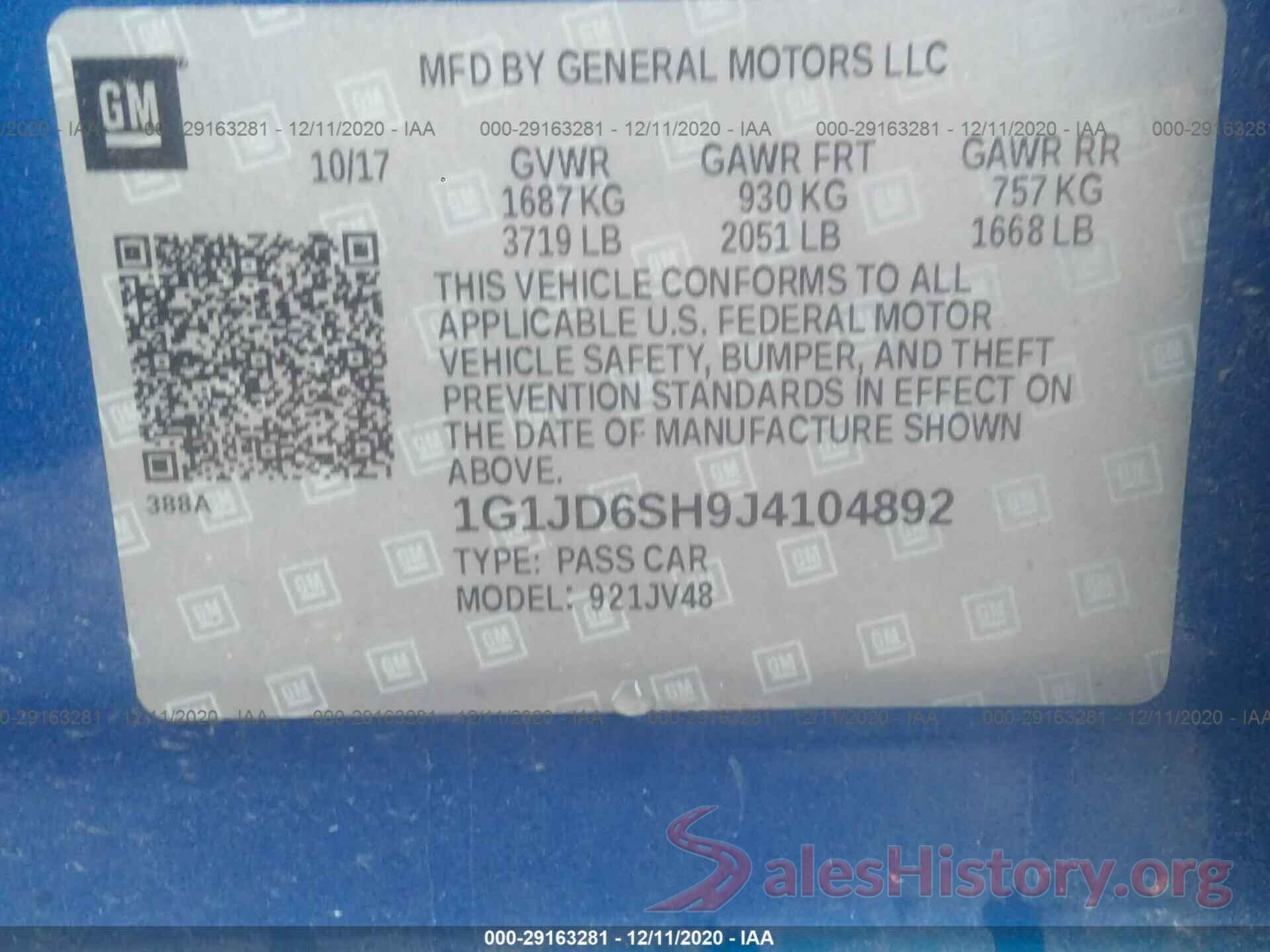 1G1JD6SH9J4104892 2018 CHEVROLET SONIC