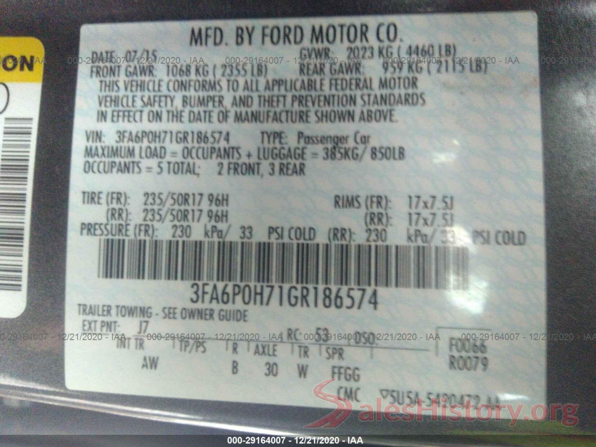 3FA6P0H71GR186574 2016 FORD FUSION