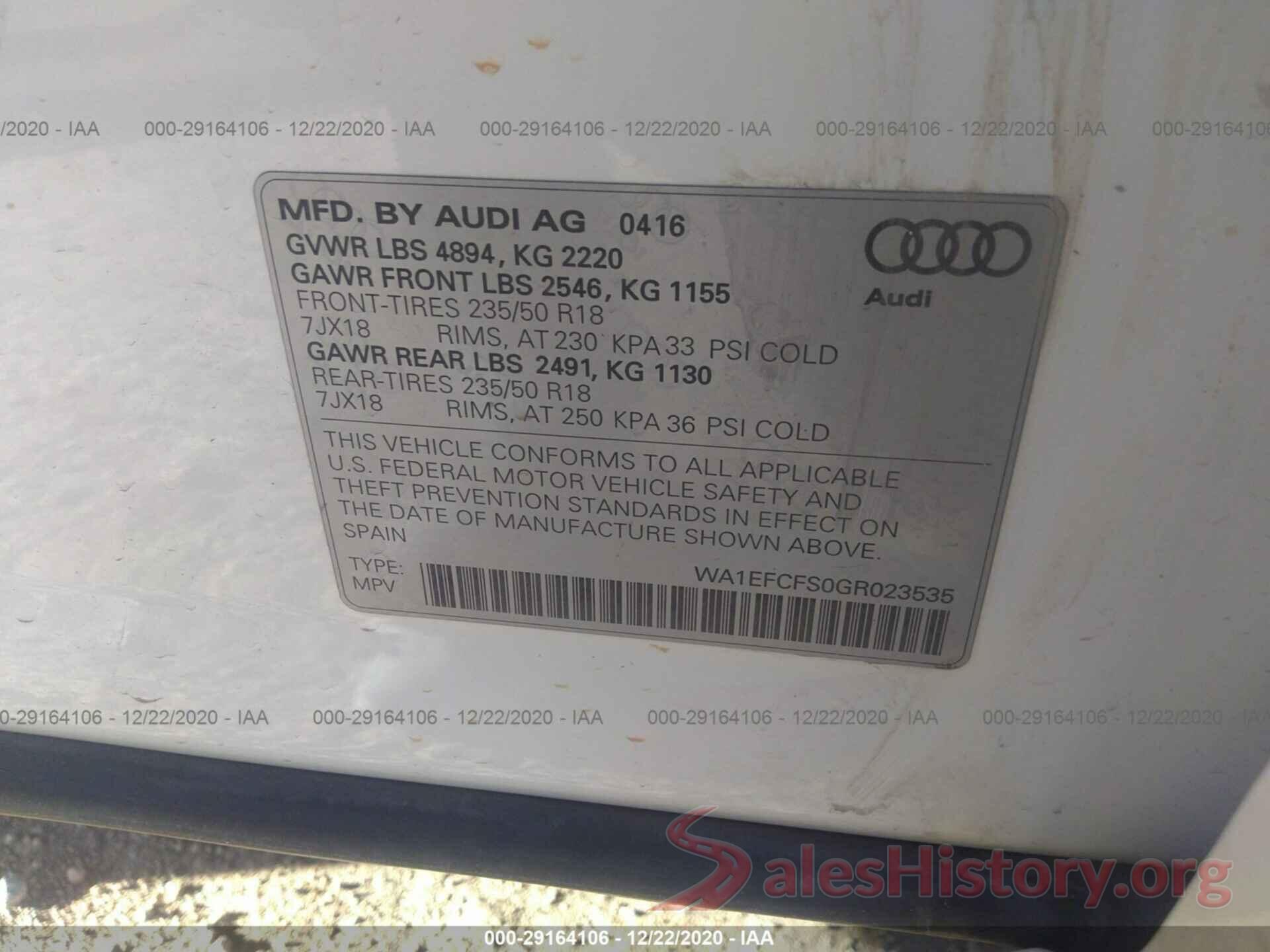 WA1EFCFS0GR023535 2016 AUDI Q3