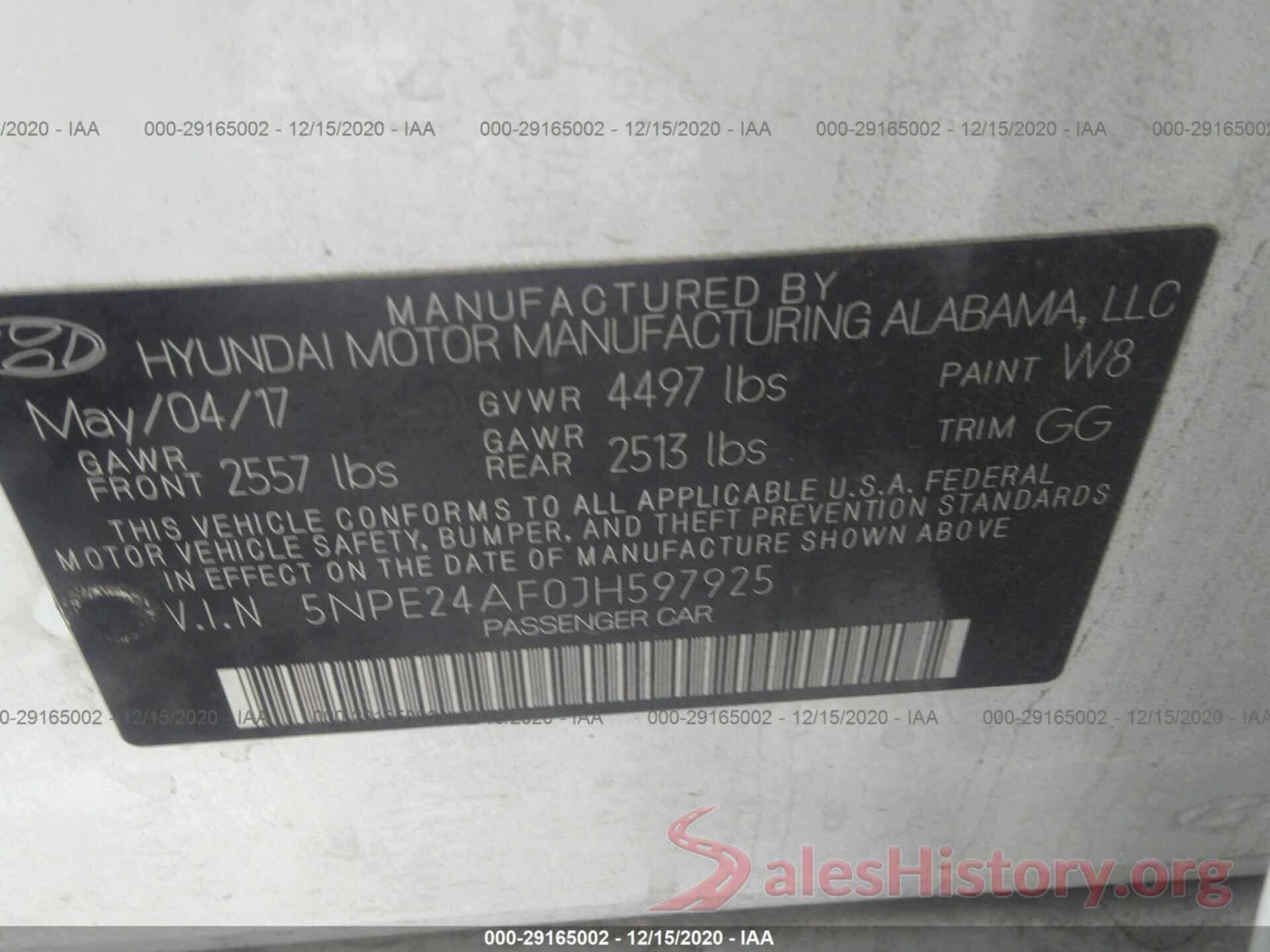 5NPE24AF0JH597925 2018 HYUNDAI SONATA