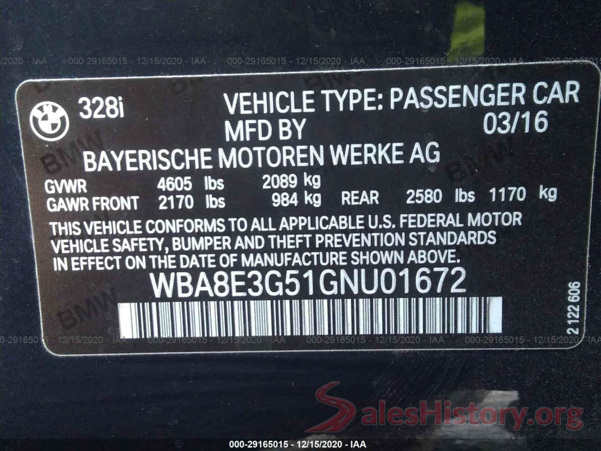 WBA8E3G51GNU01672 2016 BMW 3 SERIES