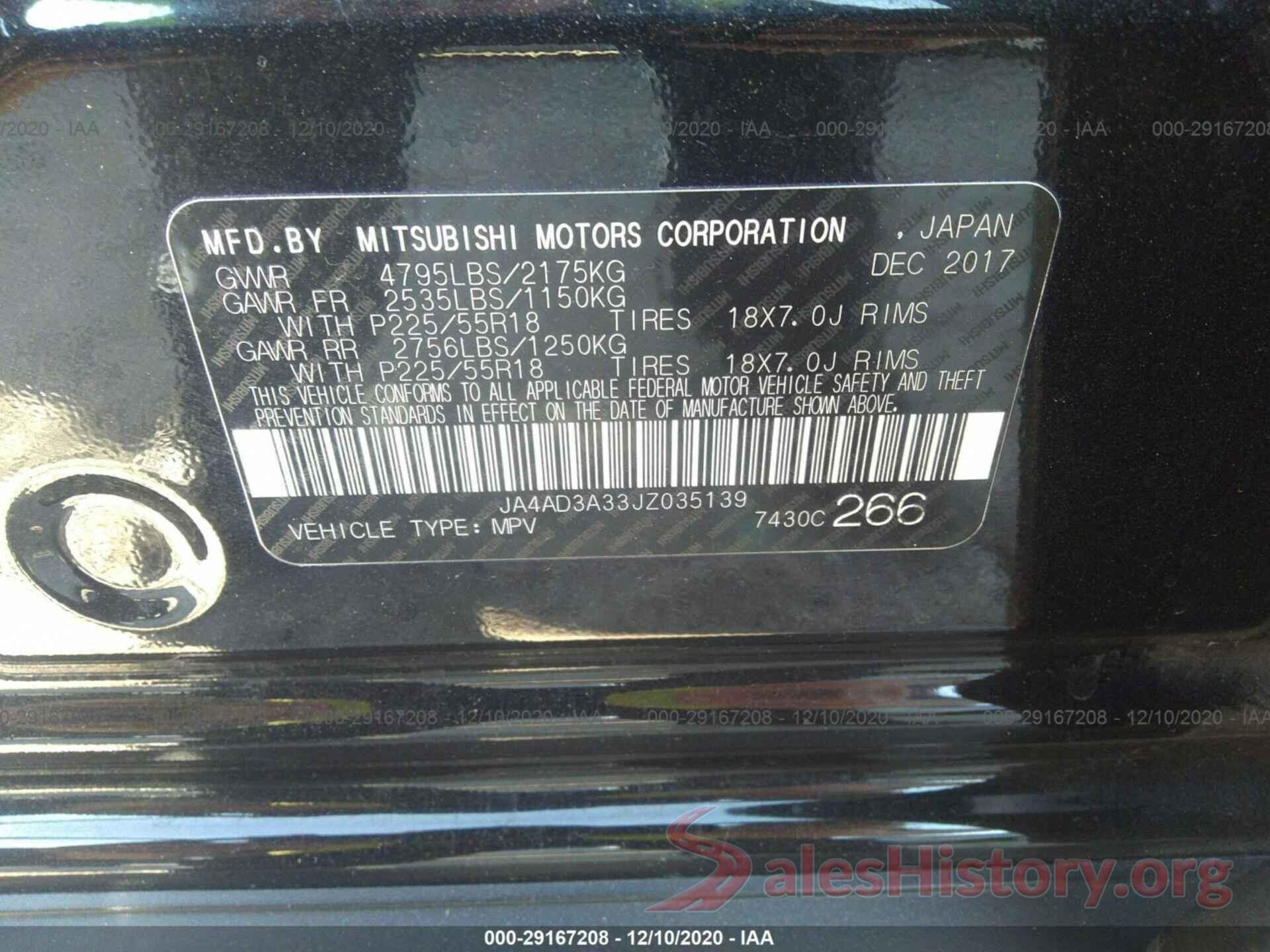 JA4AD3A33JZ035139 2018 MITSUBISHI OUTLANDER