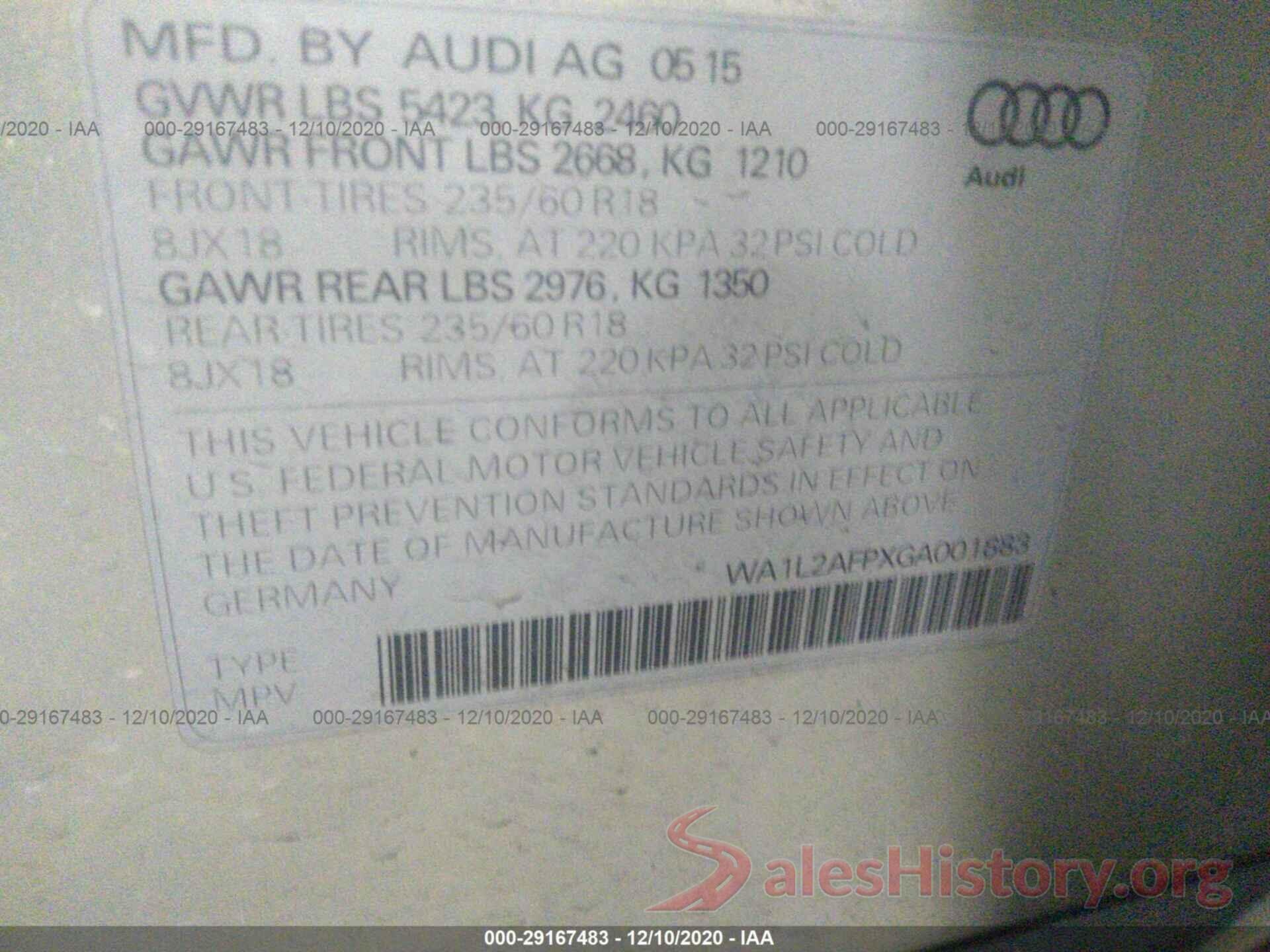 WA1L2AFPXGA001883 2016 AUDI Q5