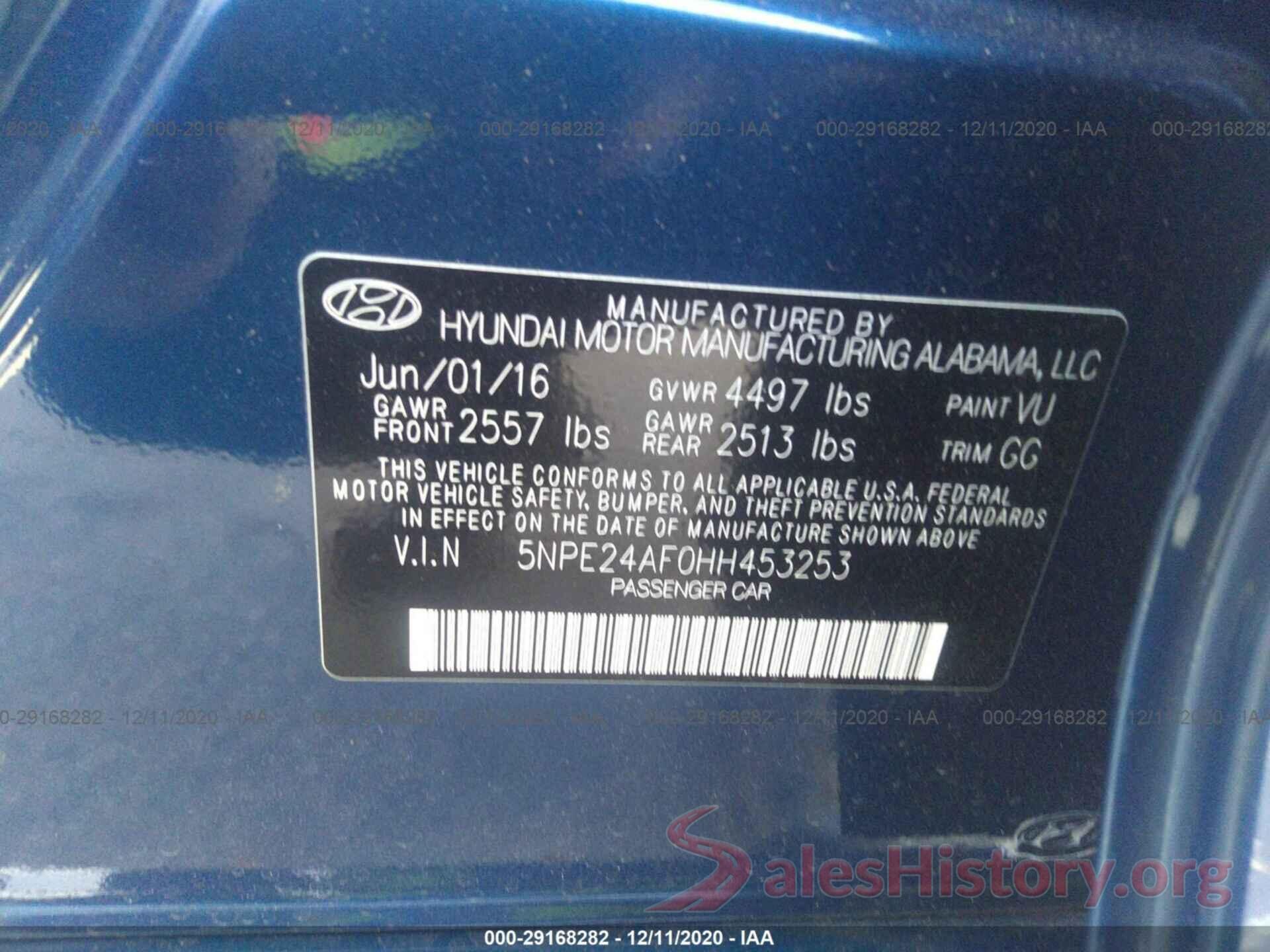 5NPE24AF0HH453253 2017 HYUNDAI SONATA