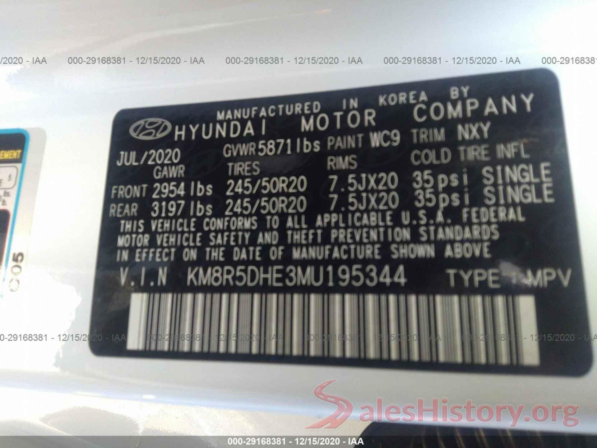 KM8R5DHE3MU195344 2021 HYUNDAI PALISADE