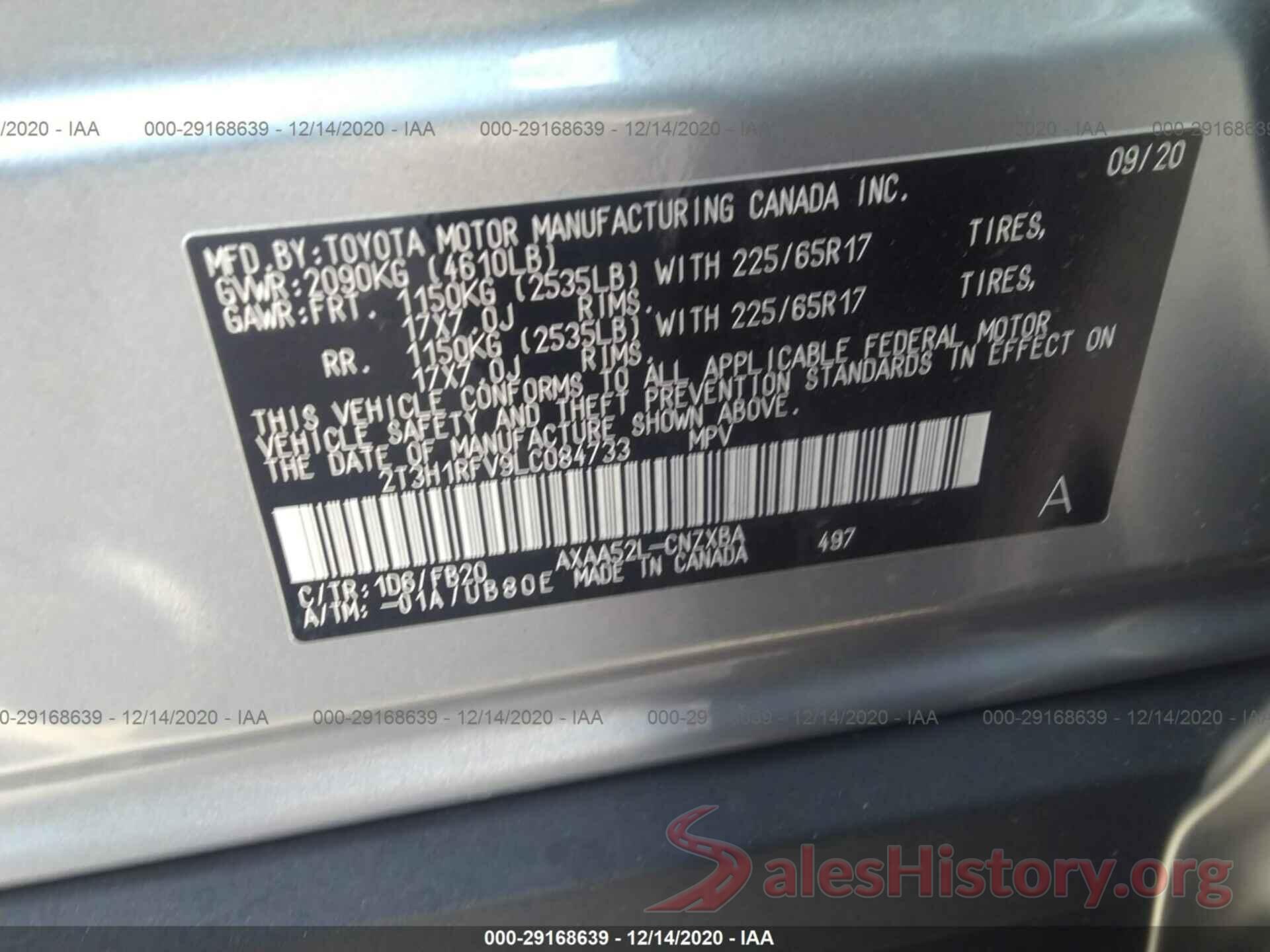 2T3H1RFV9LC084733 2020 TOYOTA RAV4