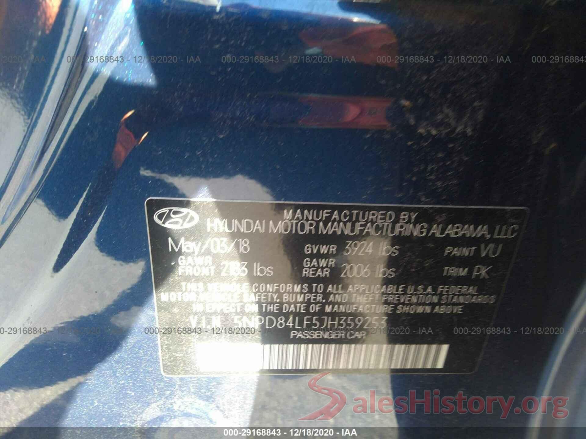 5NPD84LF5JH359253 2018 HYUNDAI ELANTRA