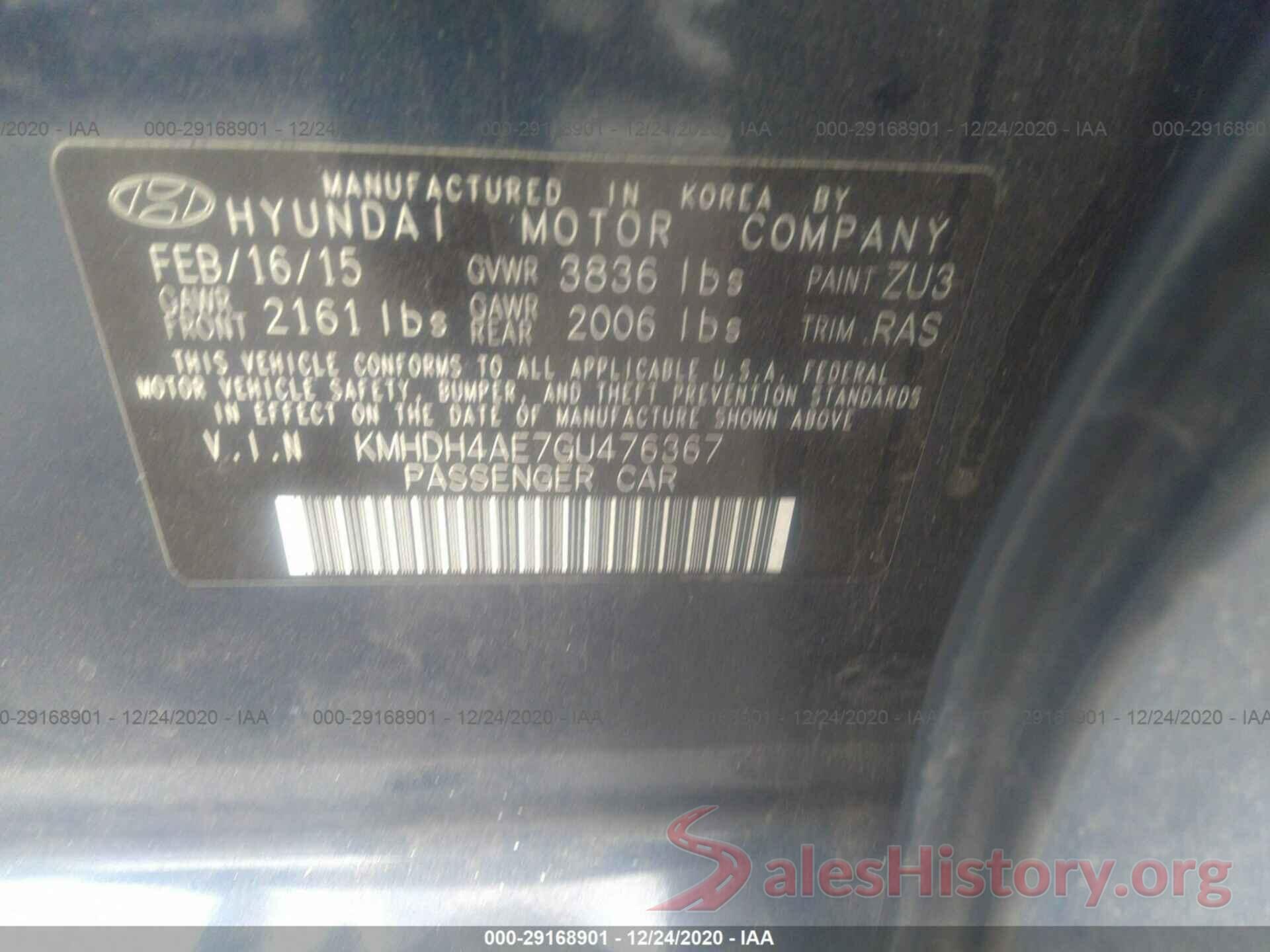 KMHDH4AE7GU476367 2016 HYUNDAI ELANTRA