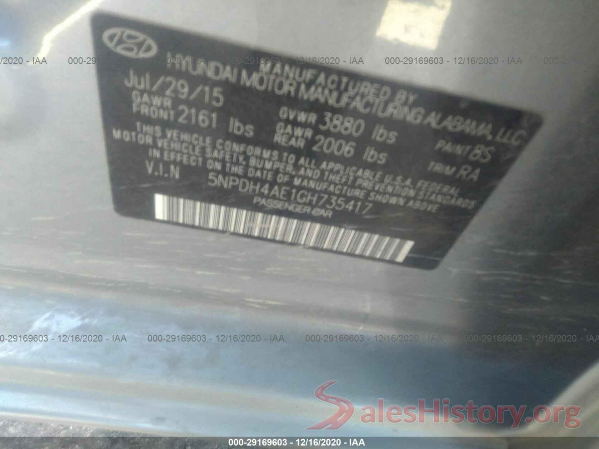 5NPDH4AE1GH735417 2016 HYUNDAI ELANTRA