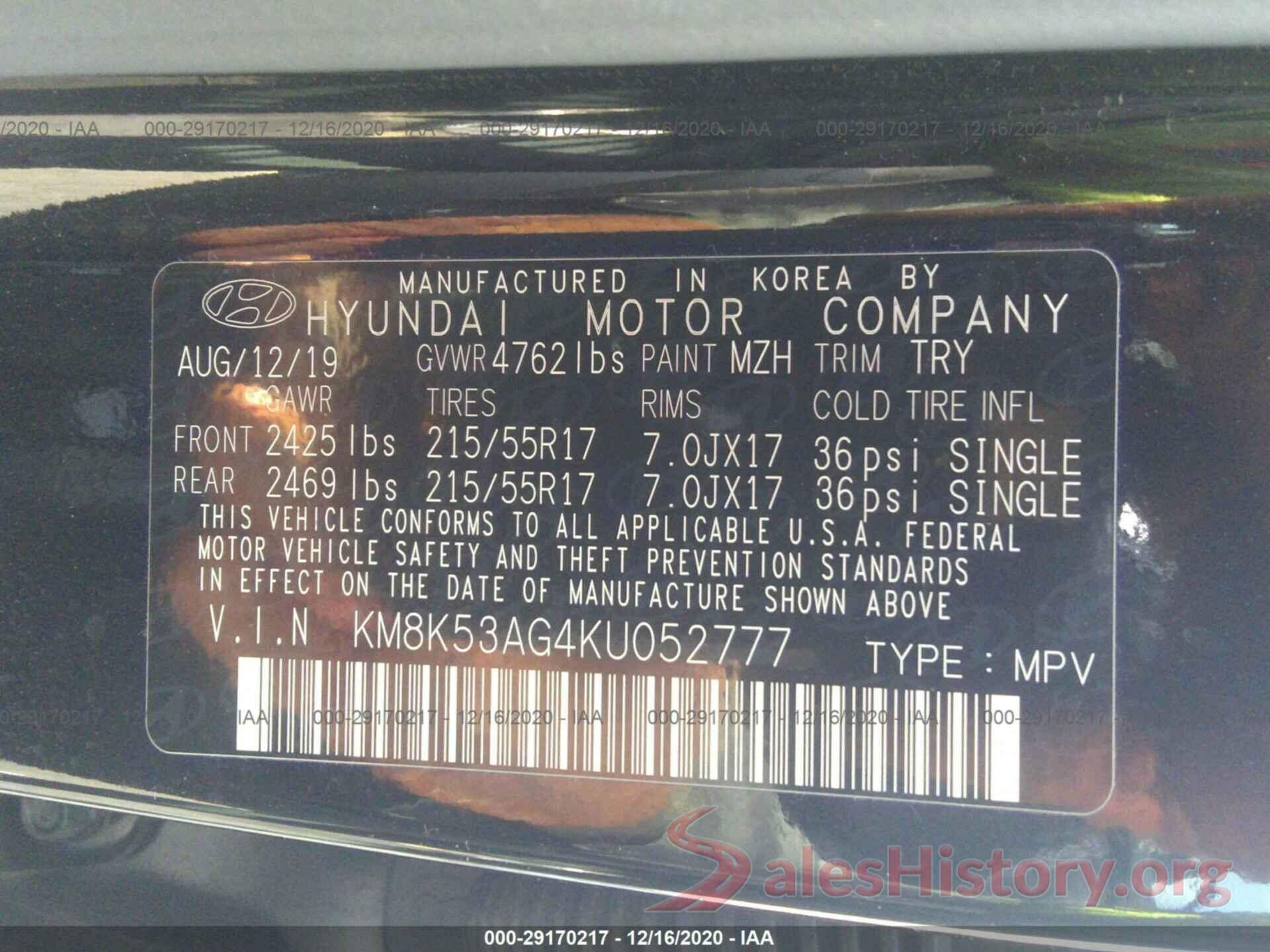 KM8K53AG4KU052777 2019 HYUNDAI KONA EV