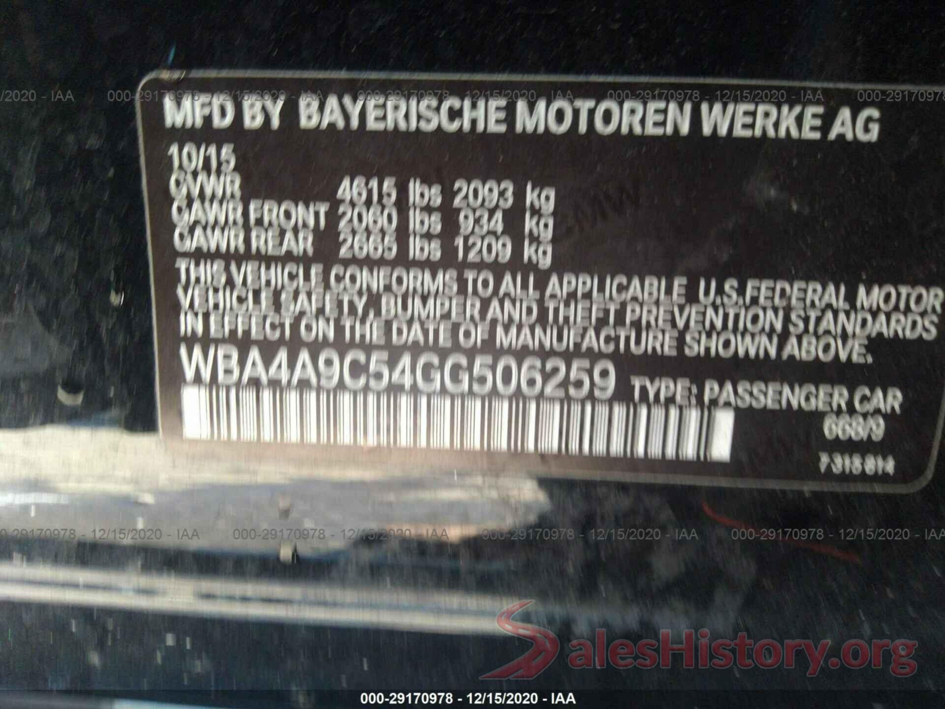 WBA4A9C54GG506259 2016 BMW 4 SERIES