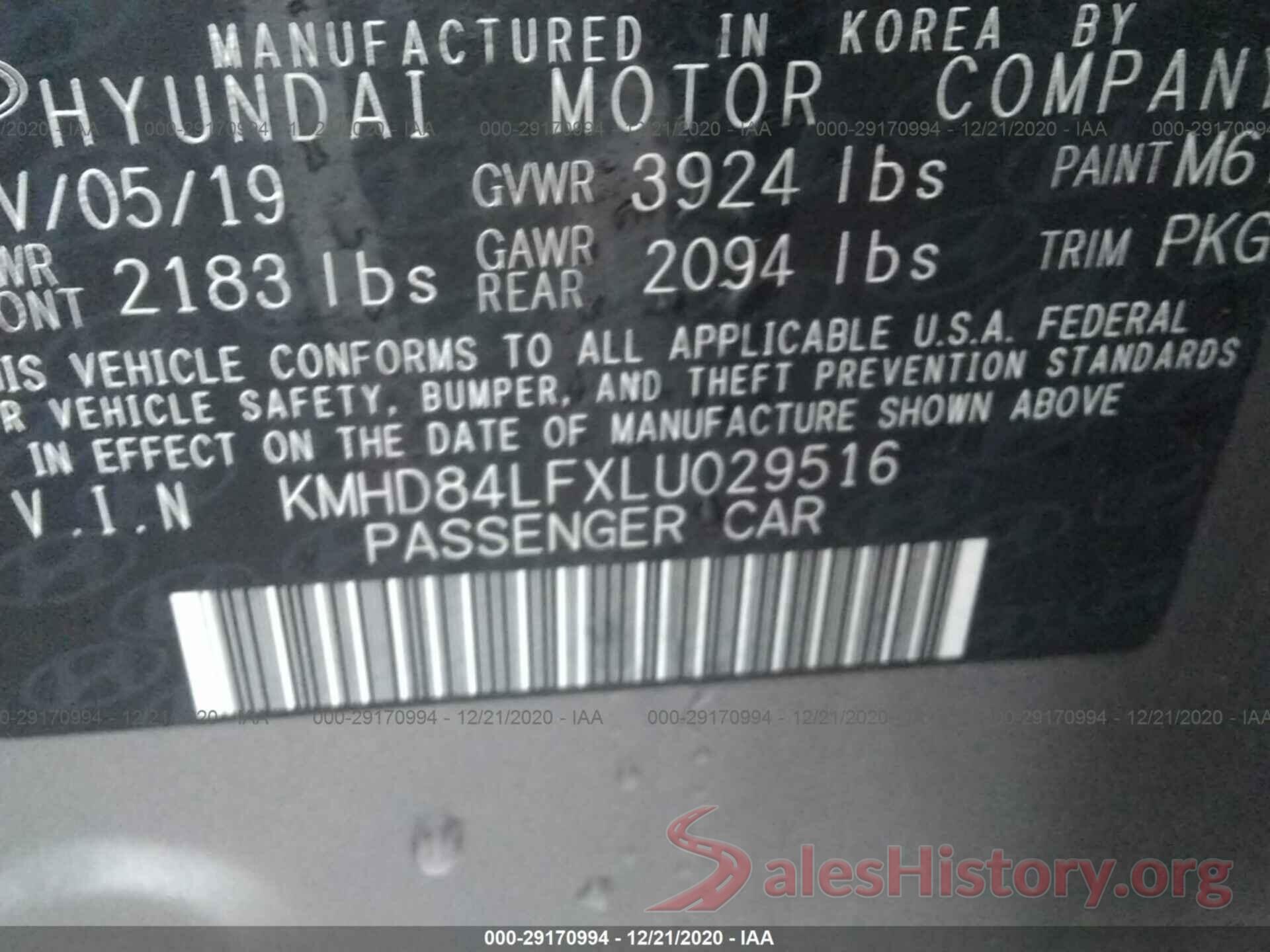 KMHD84LFXLU029516 2020 HYUNDAI ELANTRA