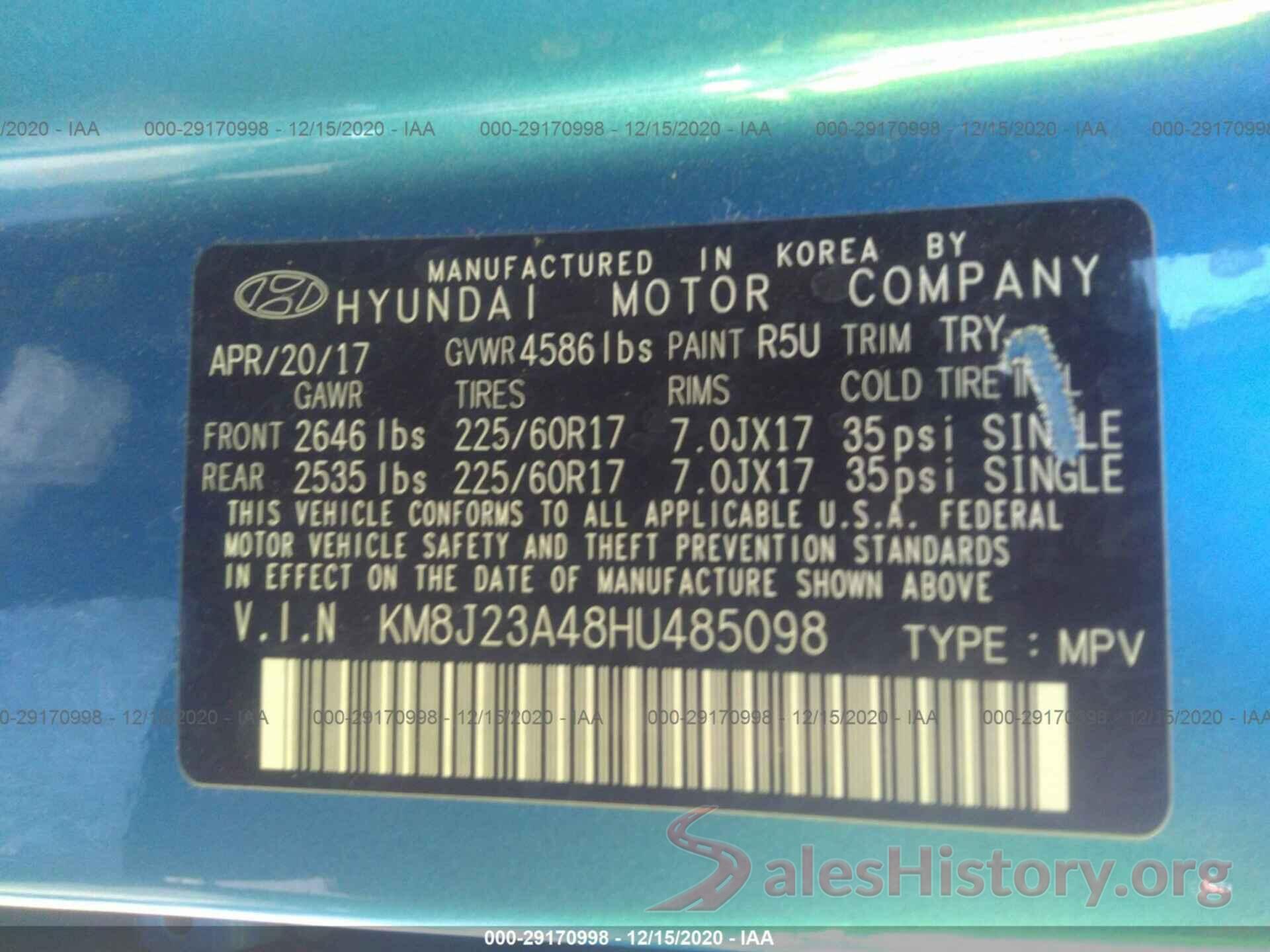 KM8J23A48HU485098 2017 HYUNDAI TUCSON