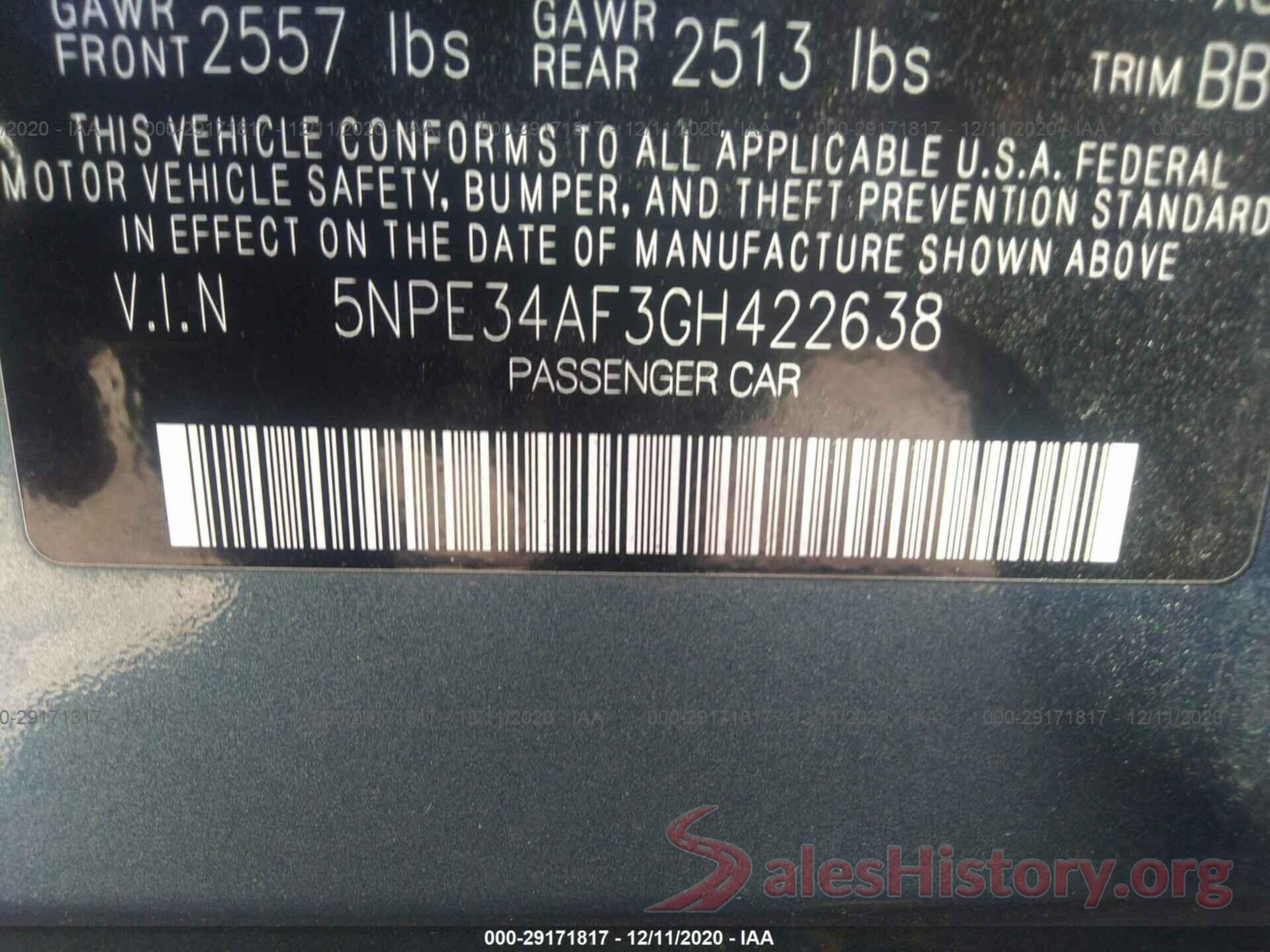 5NPE34AF3GH422638 2016 HYUNDAI SONATA