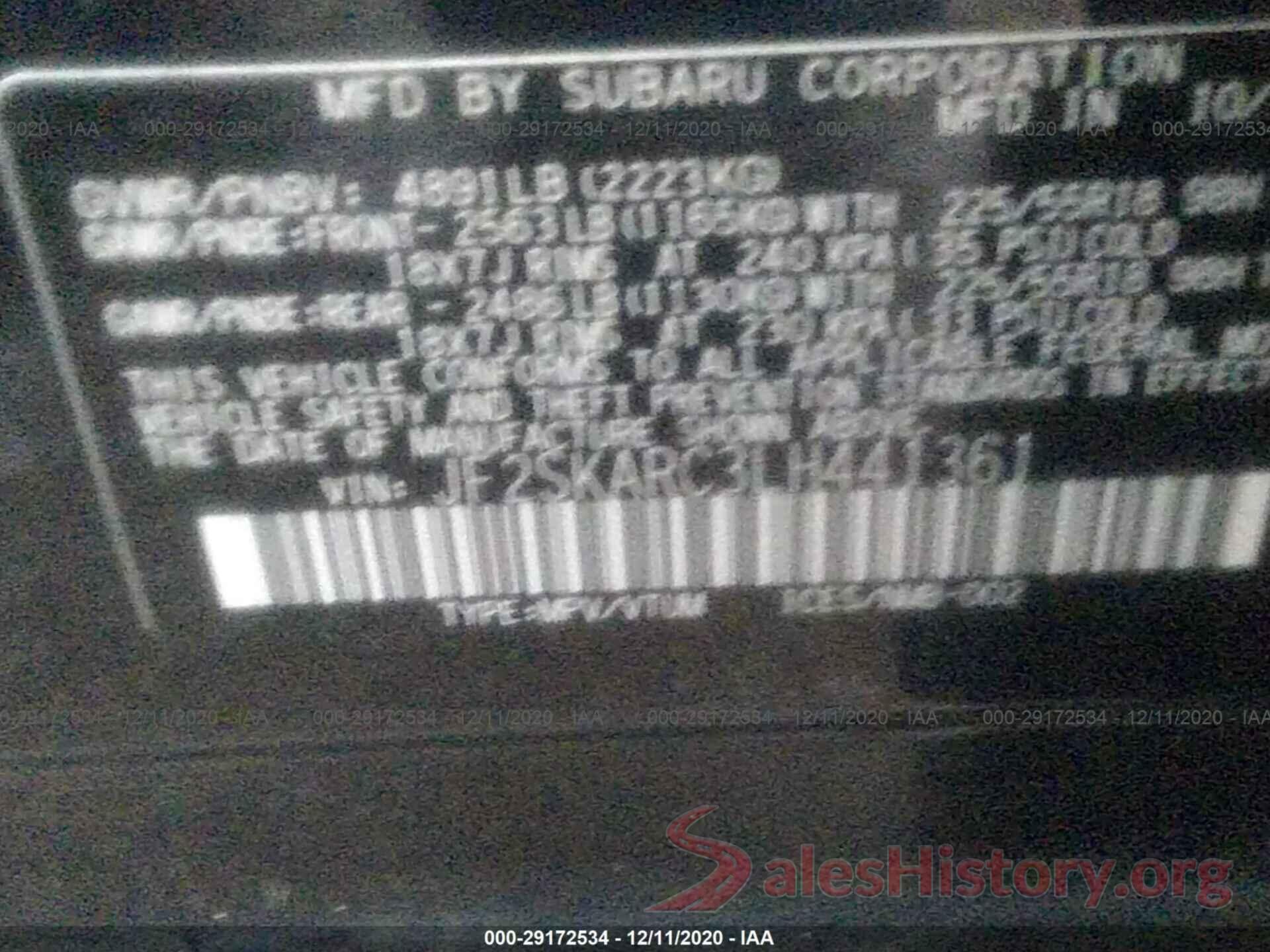 JF2SKARC3LH441361 2020 SUBARU FORESTER