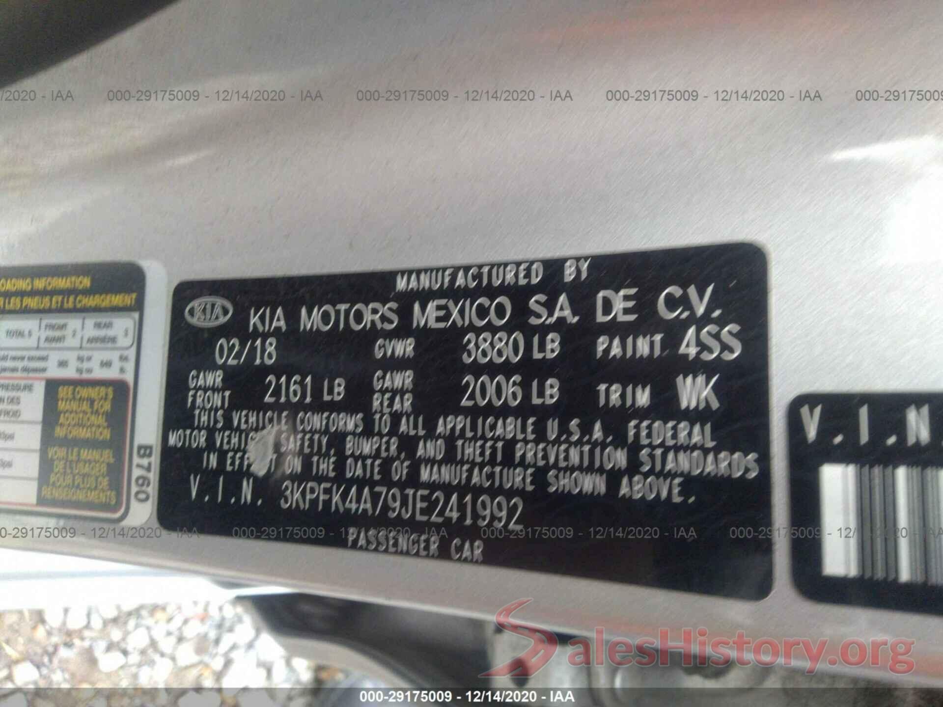 3KPFK4A79JE241992 2018 KIA FORTE