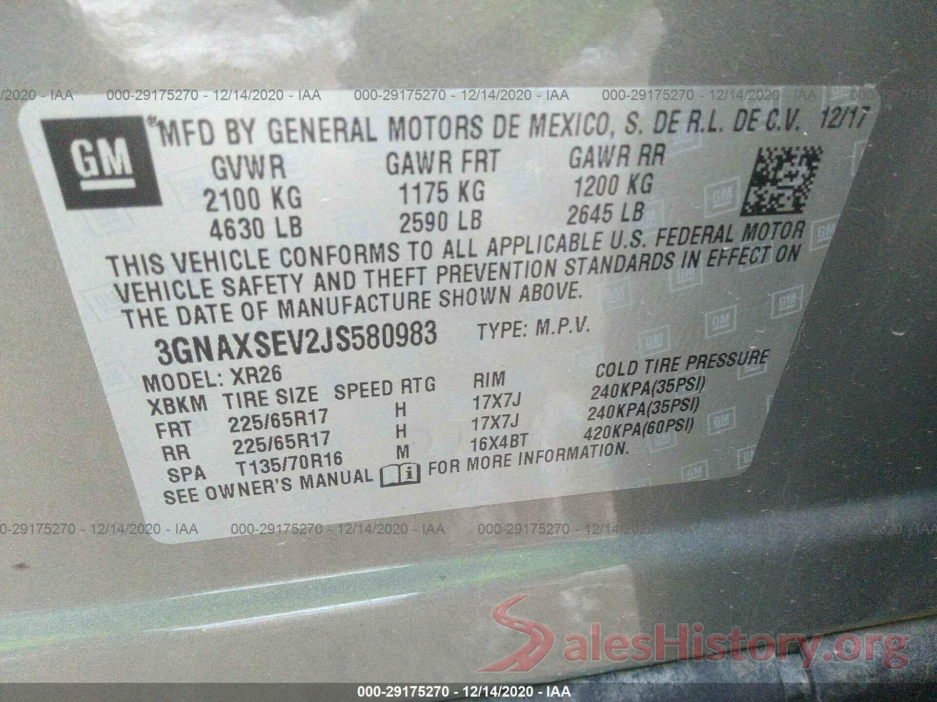 3GNAXSEV2JS580983 2018 CHEVROLET EQUINOX