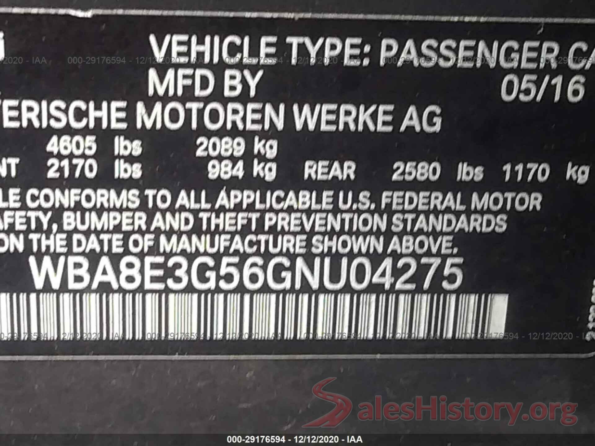 WBA8E3G56GNU04275 2016 BMW 3 SERIES