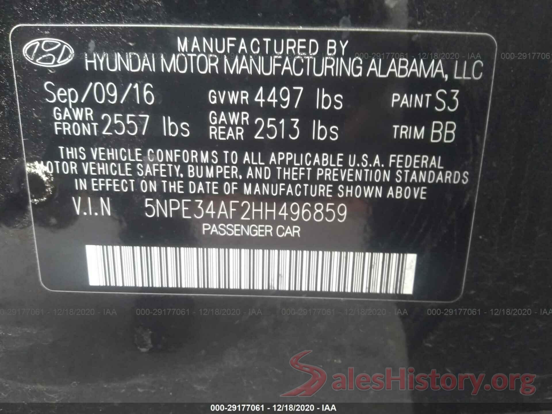 5NPE34AF2HH496859 2017 HYUNDAI SONATA