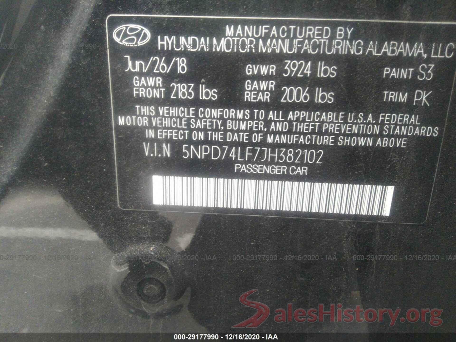 5NPD74LF7JH382102 2018 HYUNDAI ELANTRA