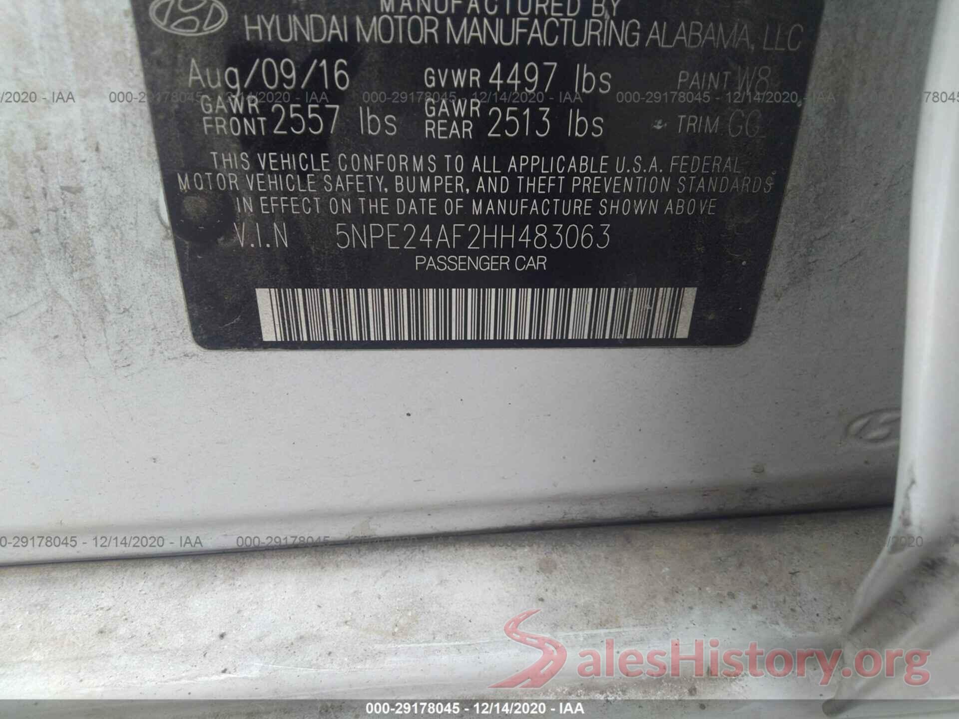 5NPE24AF2HH483063 2017 HYUNDAI SONATA