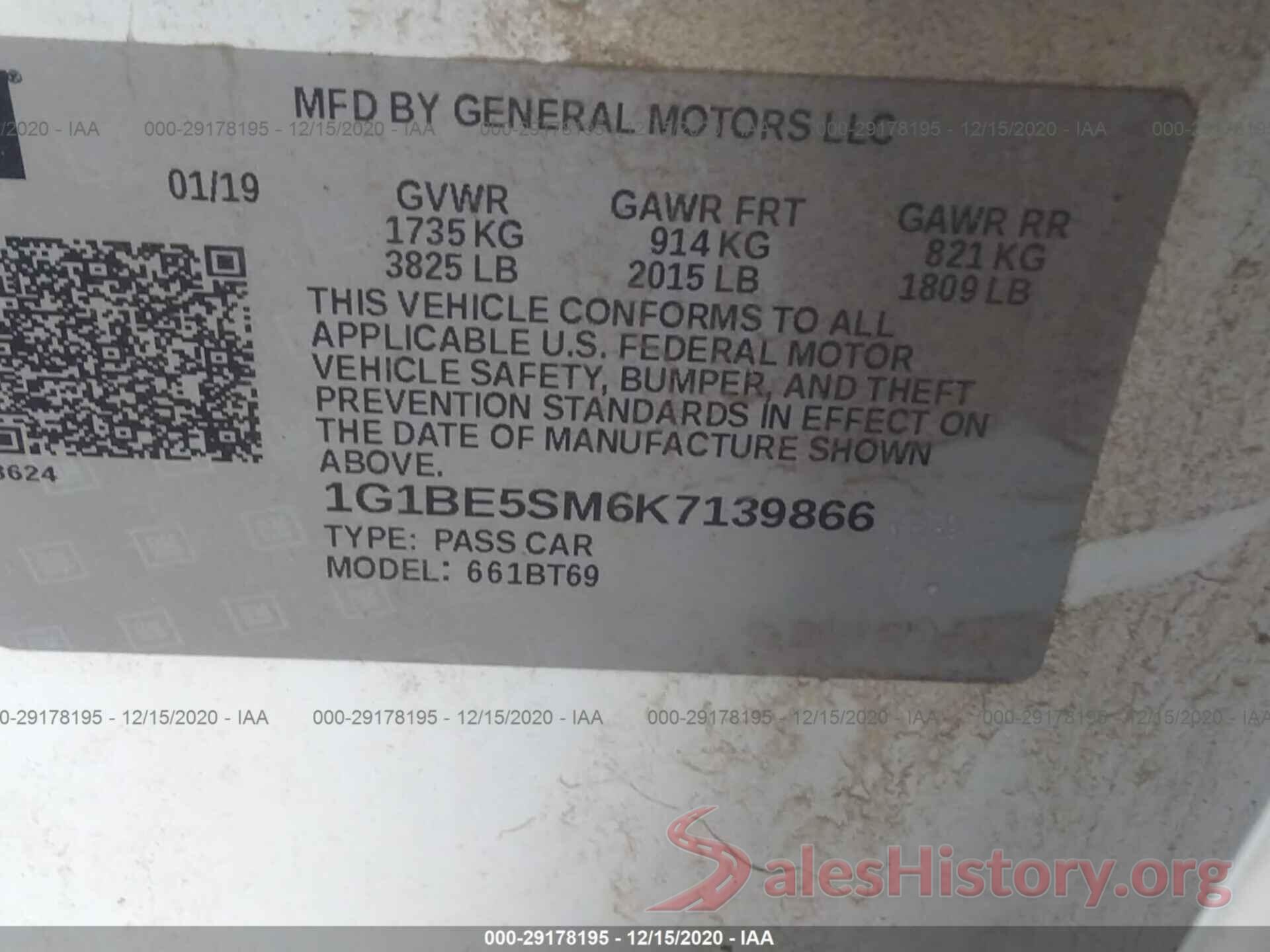 1G1BE5SM6K7139866 2019 CHEVROLET CRUZE